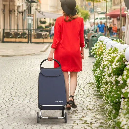 2-in-1 Portable Shopping Cart with 13.2 Gal Removable Bag-Navy