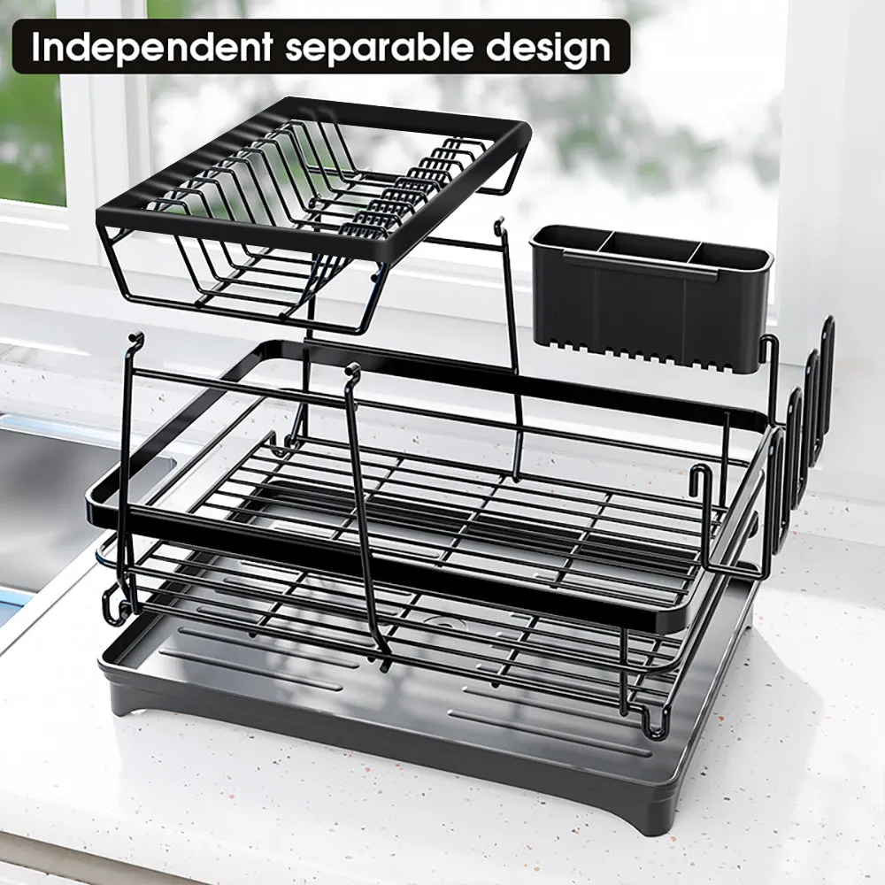 2-Tier Dish Drying Rack Kitchen Counter Dish Drainer with Utensils Holder Bn-link