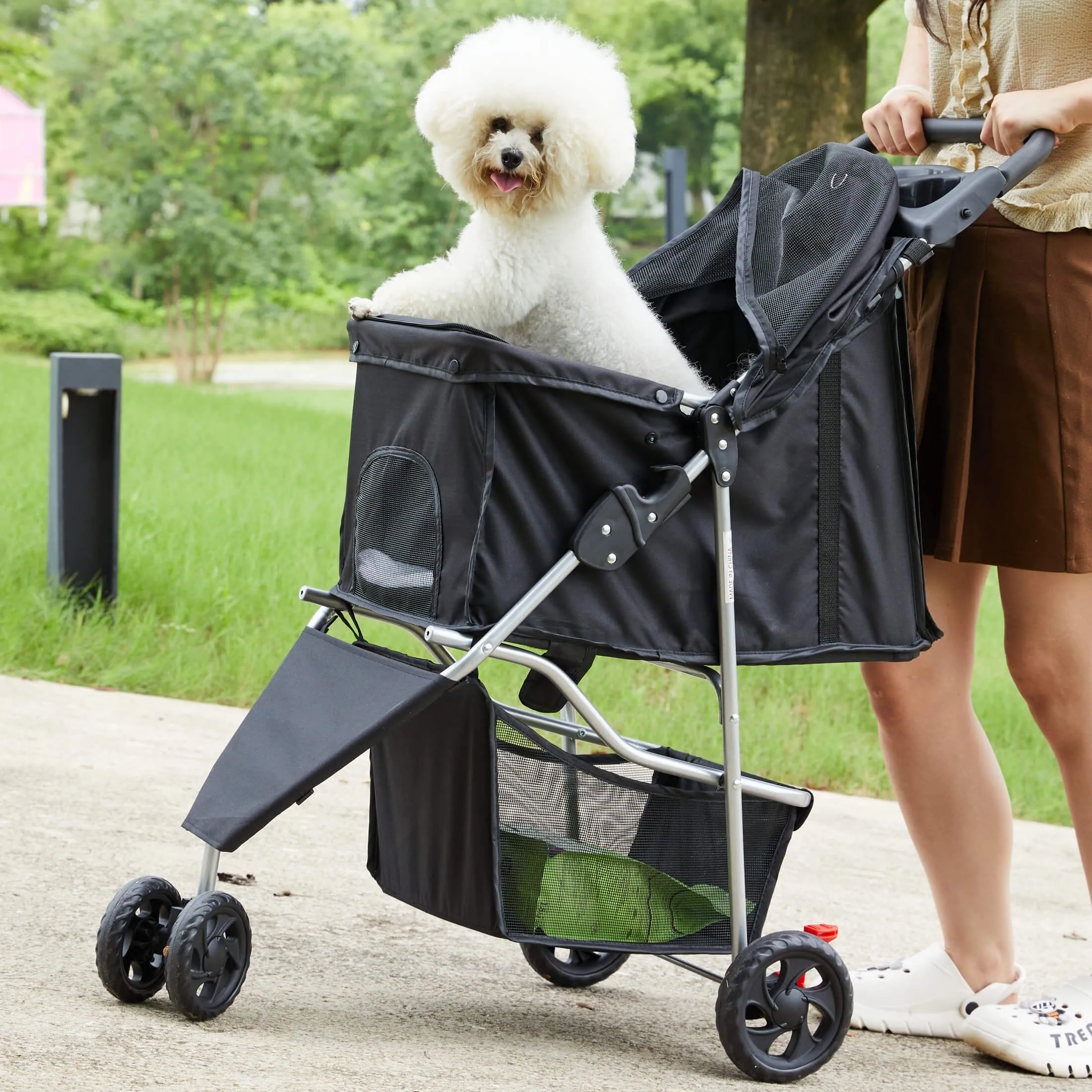 3-Wheel Foldable and Waterproof Pet Stroller - Jogger Stroller for Small and Medium Dogs and Cats with Cup Holder and Removable Liner