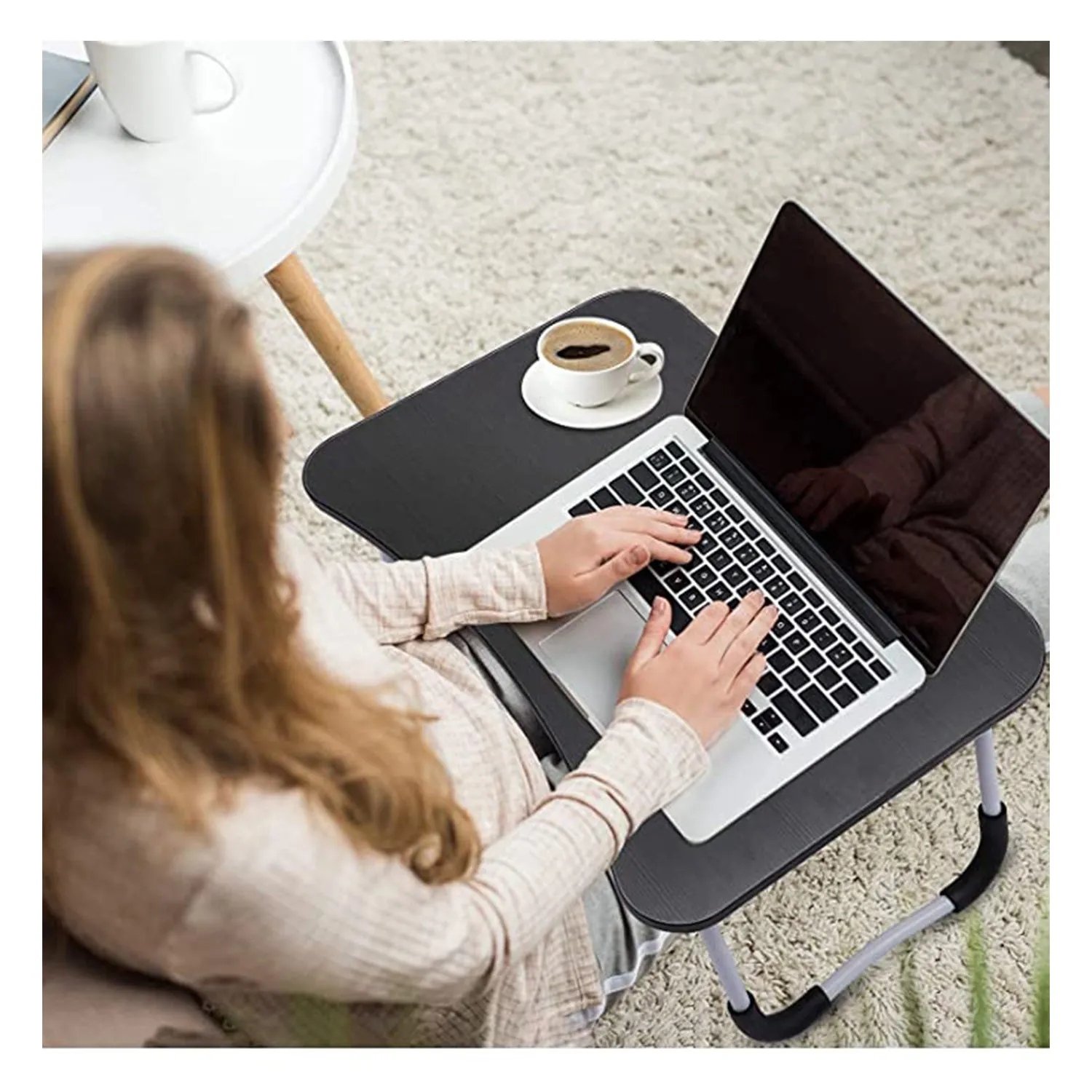 4989 Laptop Table Foldable Portable Notebook Bed Lap Desk Tray Stand Reading Holder with Coffee Cup Slot for Breakfast, Reading & Movie Watching.