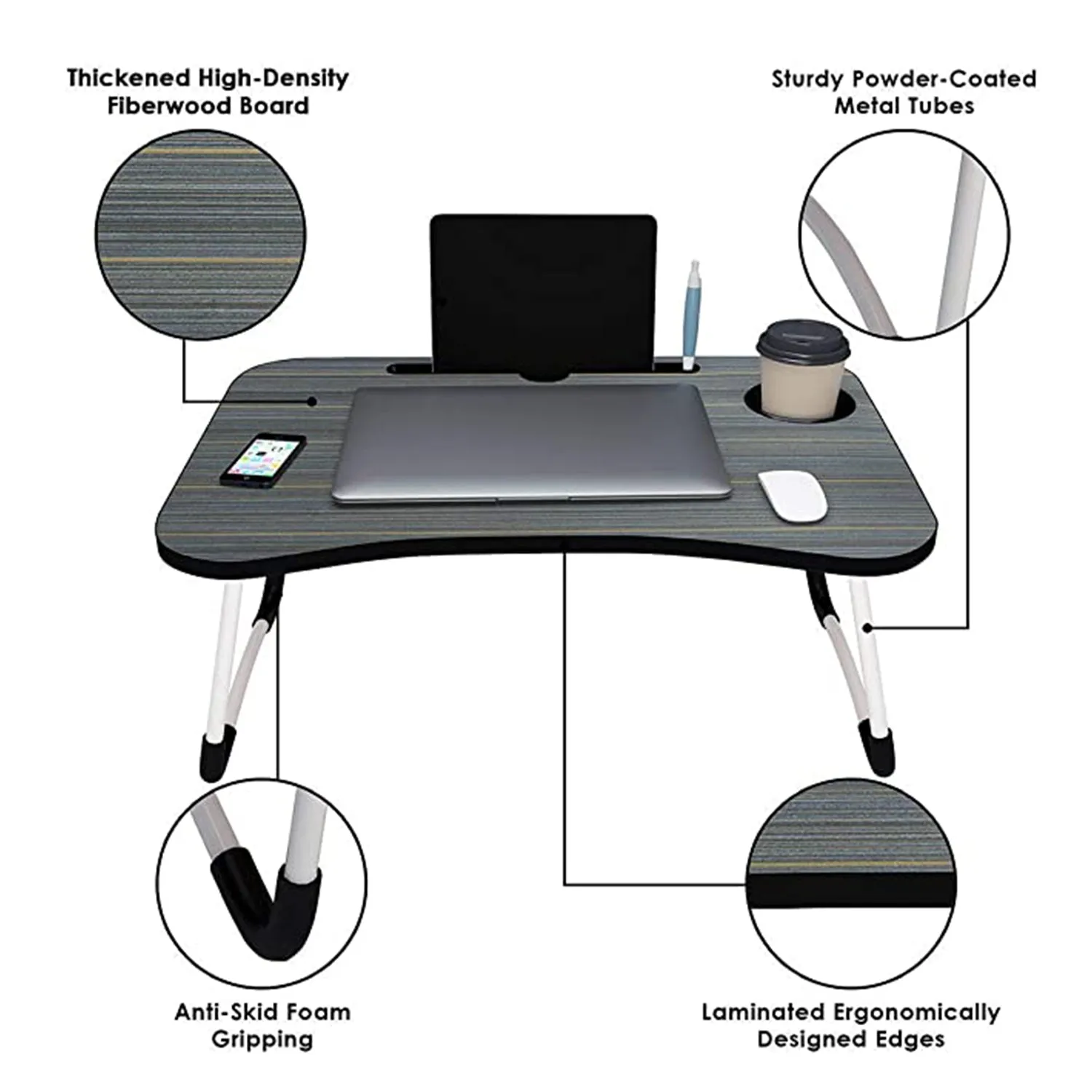 4989 Laptop Table Foldable Portable Notebook Bed Lap Desk Tray Stand Reading Holder with Coffee Cup Slot for Breakfast, Reading & Movie Watching.