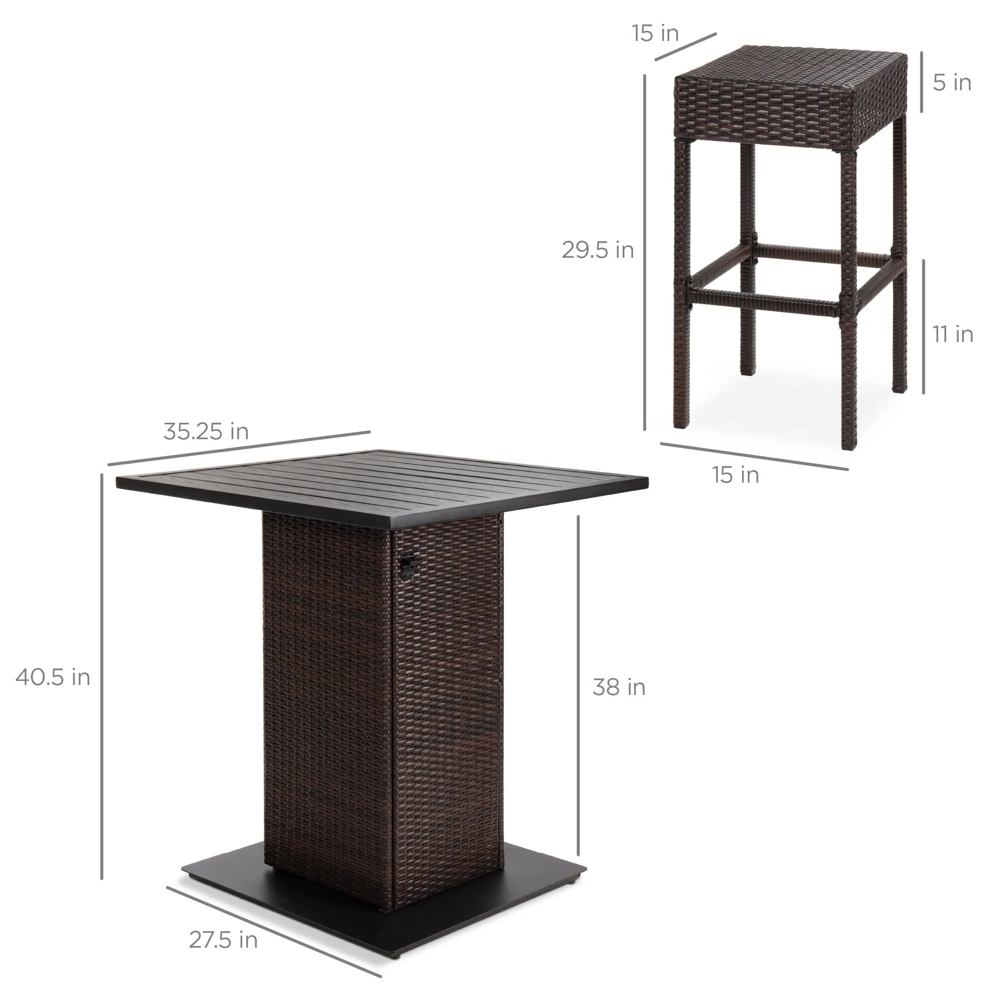 5-Piece Wicker Bar Set w/ 4 Stools, Built-In Bottle Opener, Hidden Storage