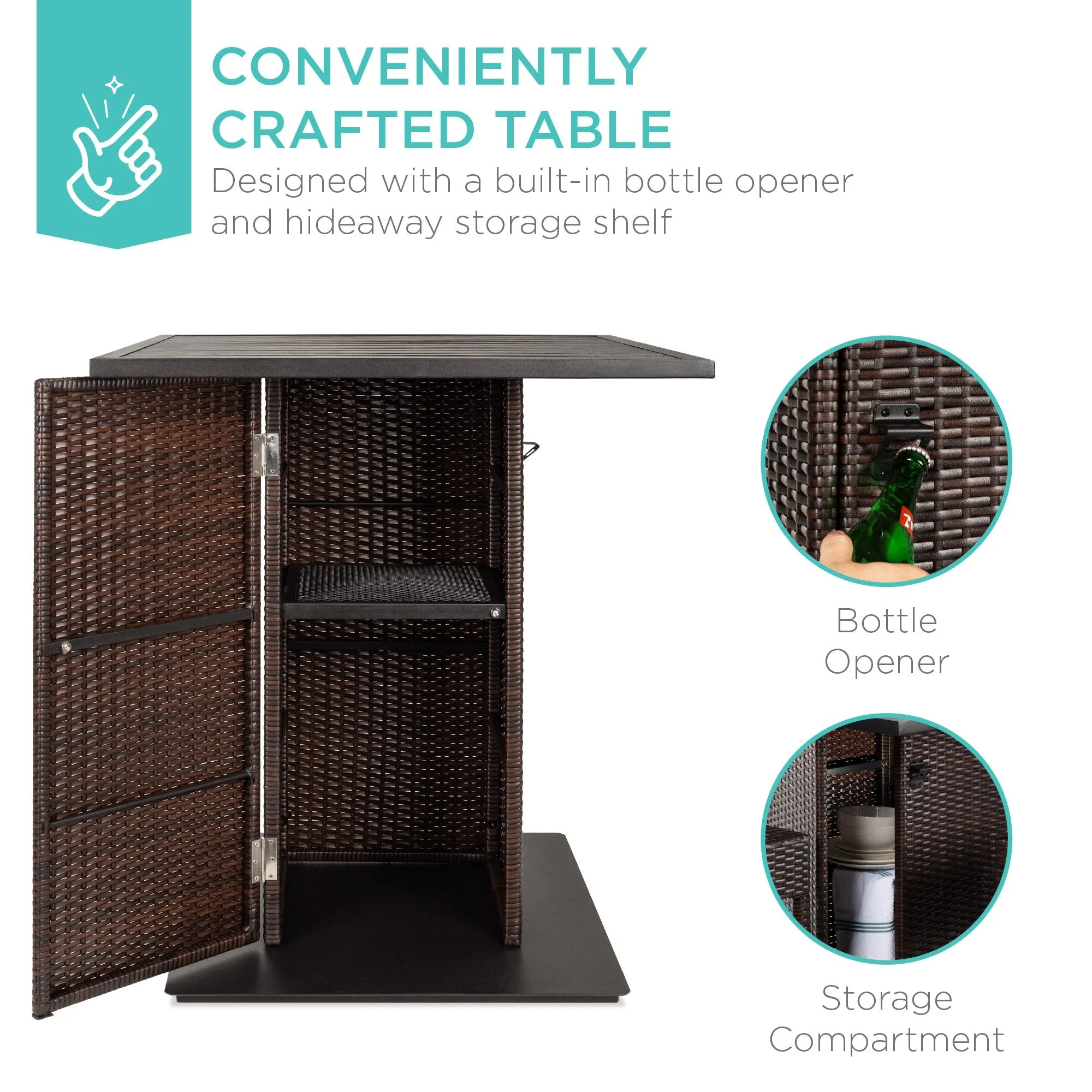 5-Piece Wicker Bar Set w/ 4 Stools, Built-In Bottle Opener, Hidden Storage