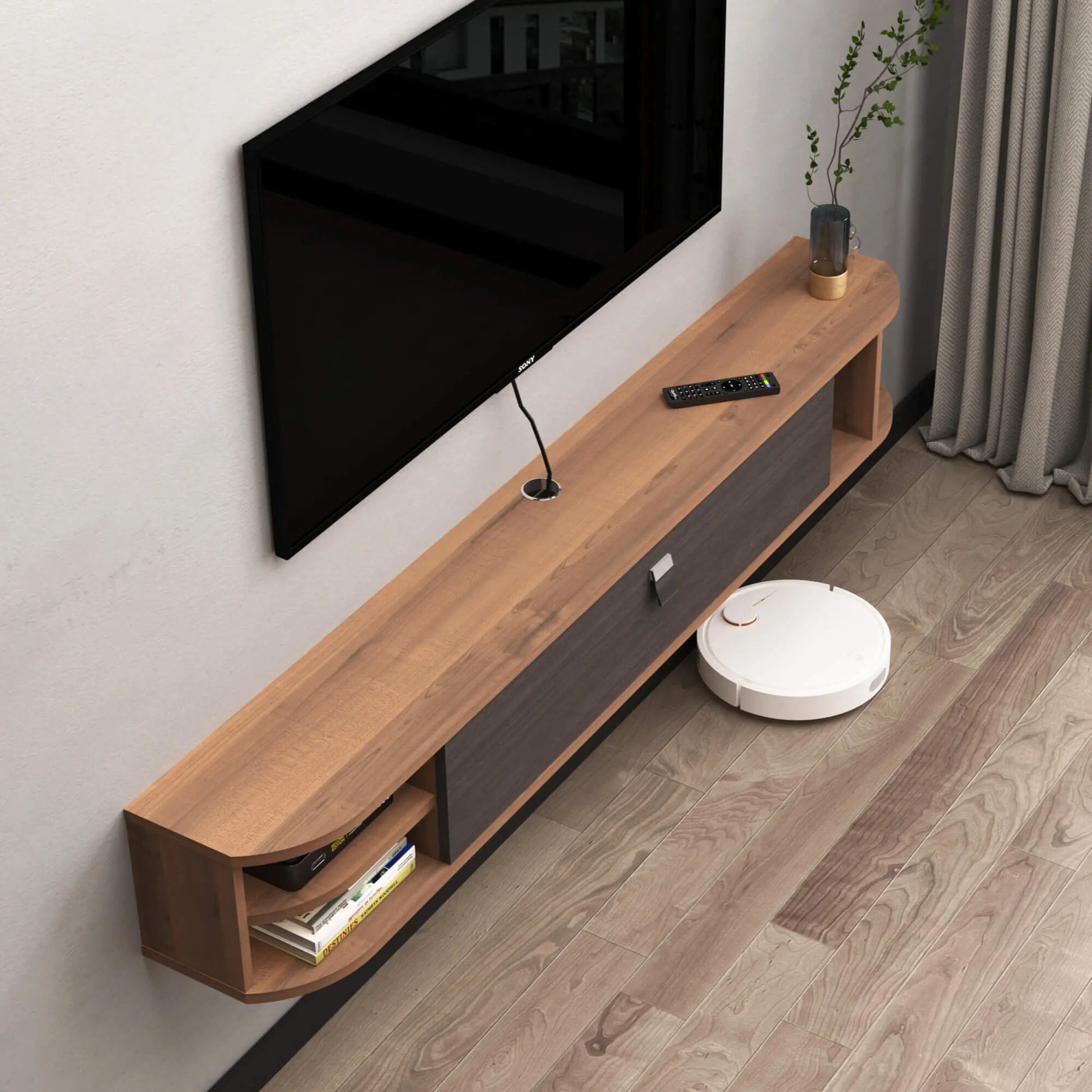 55" Modestia Floating TV Stand, Walnut