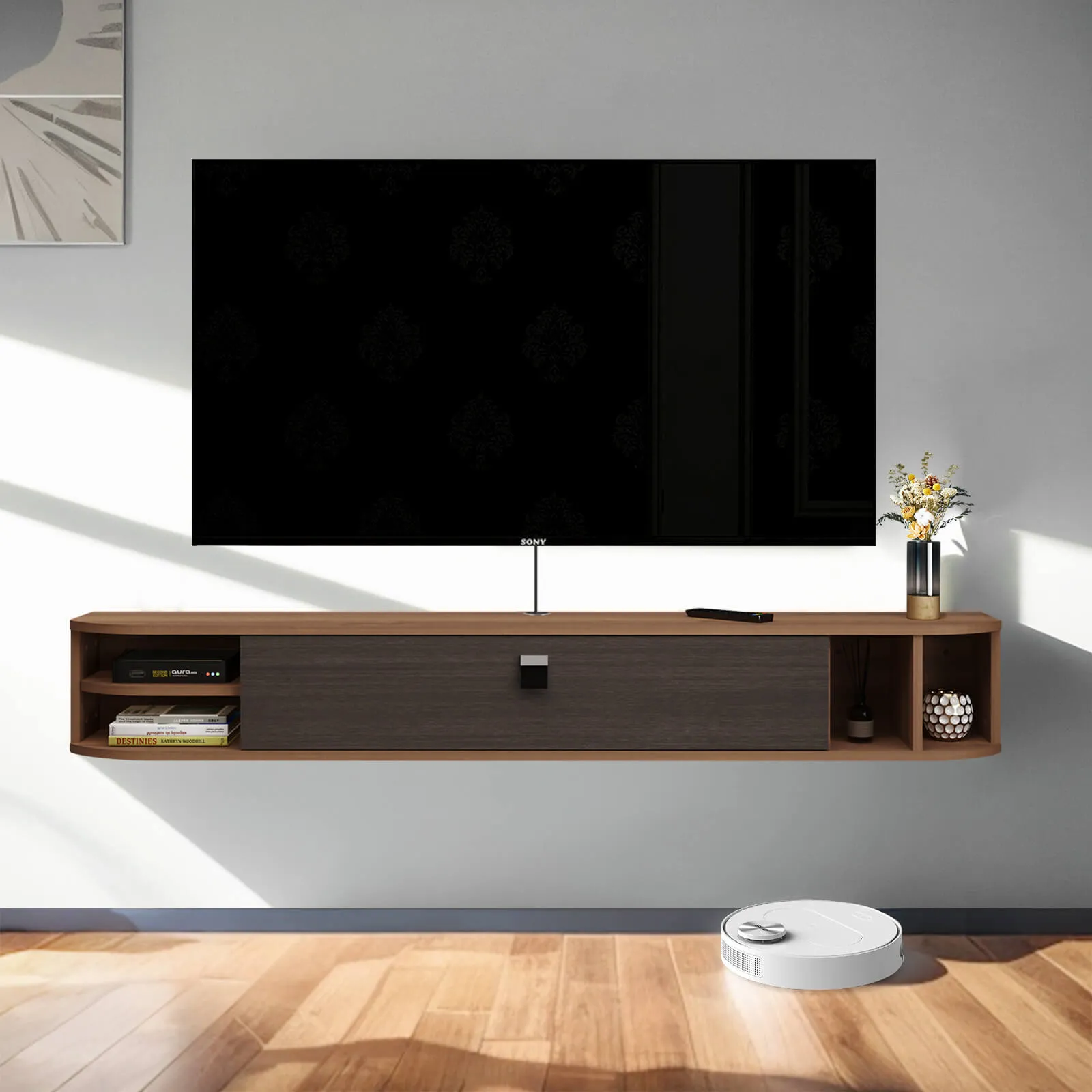 55" Modestia Floating TV Stand, Walnut