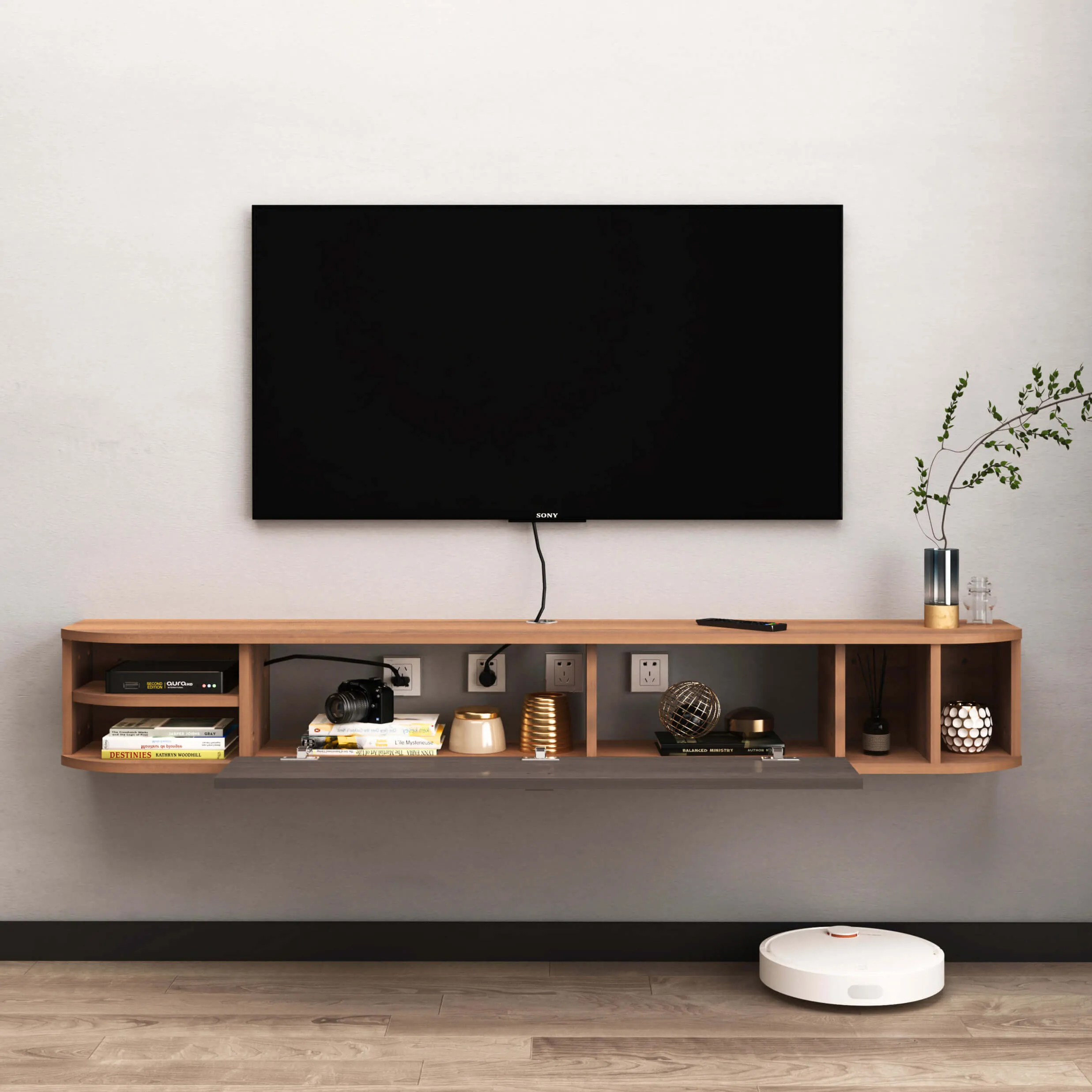 55" Modestia Floating TV Stand, Walnut