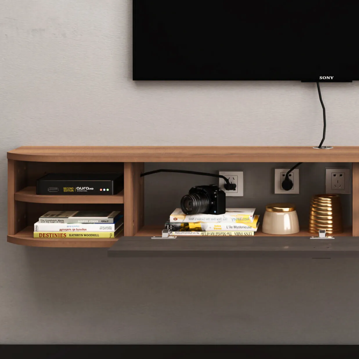 55" Modestia Floating TV Stand, Walnut