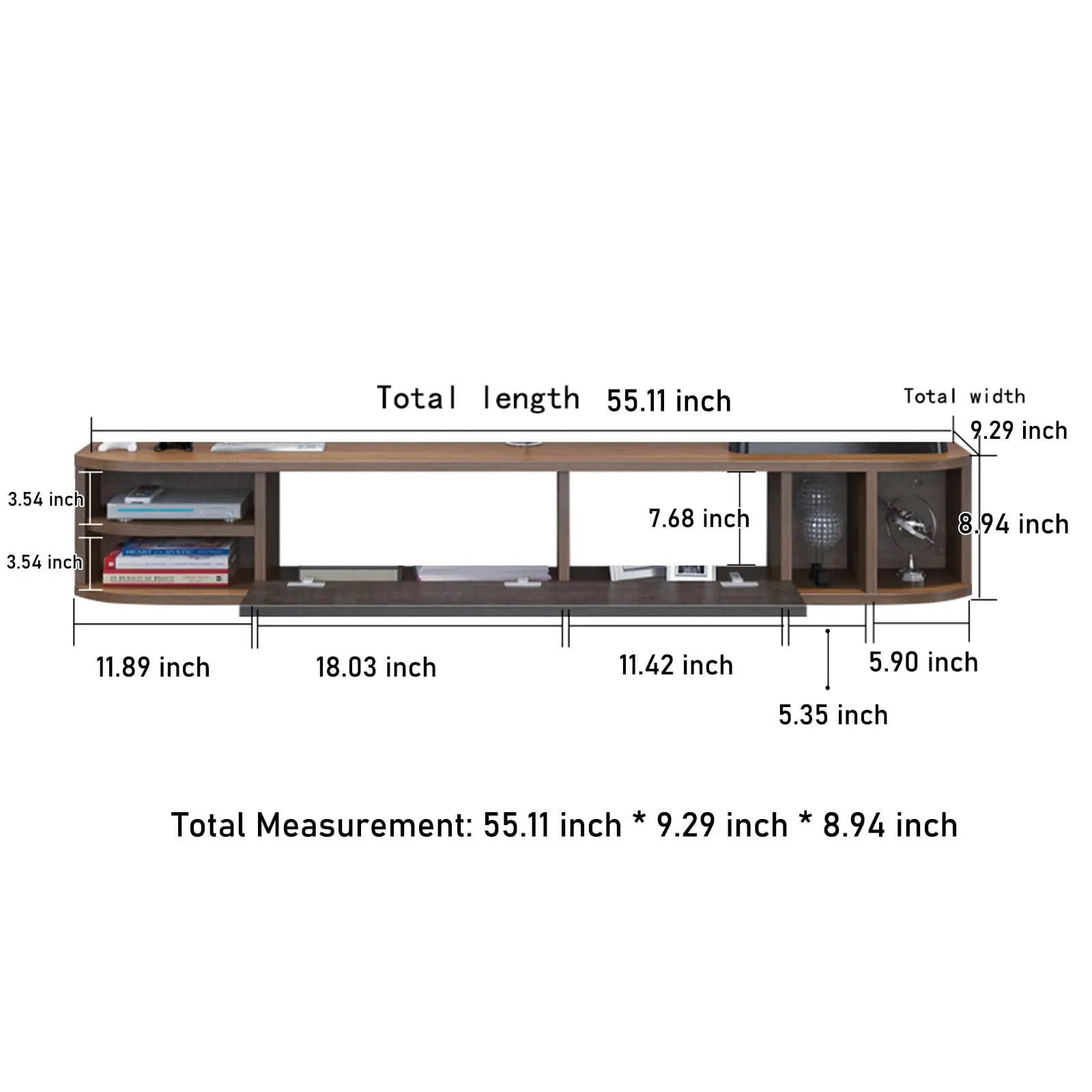 55" Modestia Floating TV Stand, Walnut