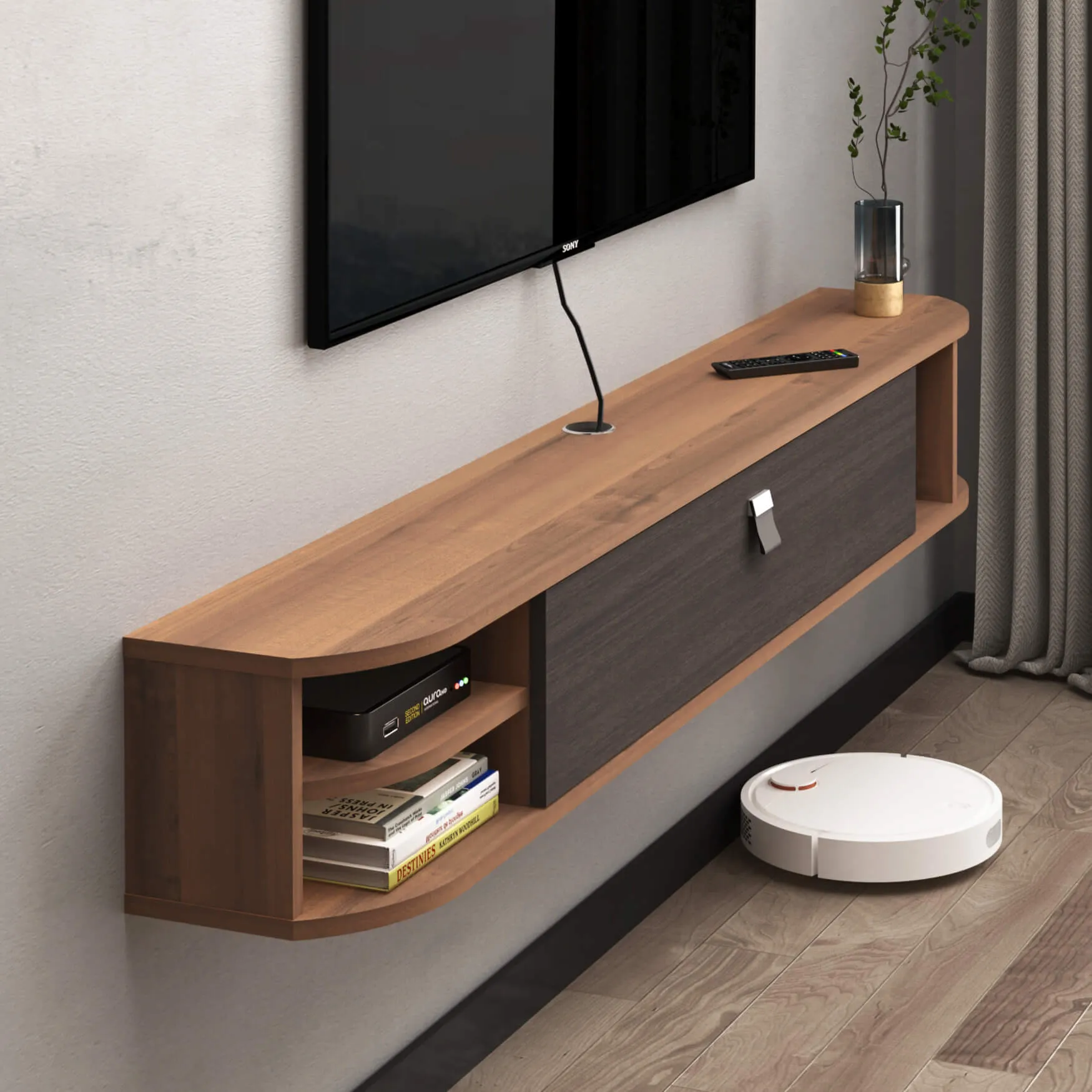 55" Modestia Floating TV Stand, Walnut