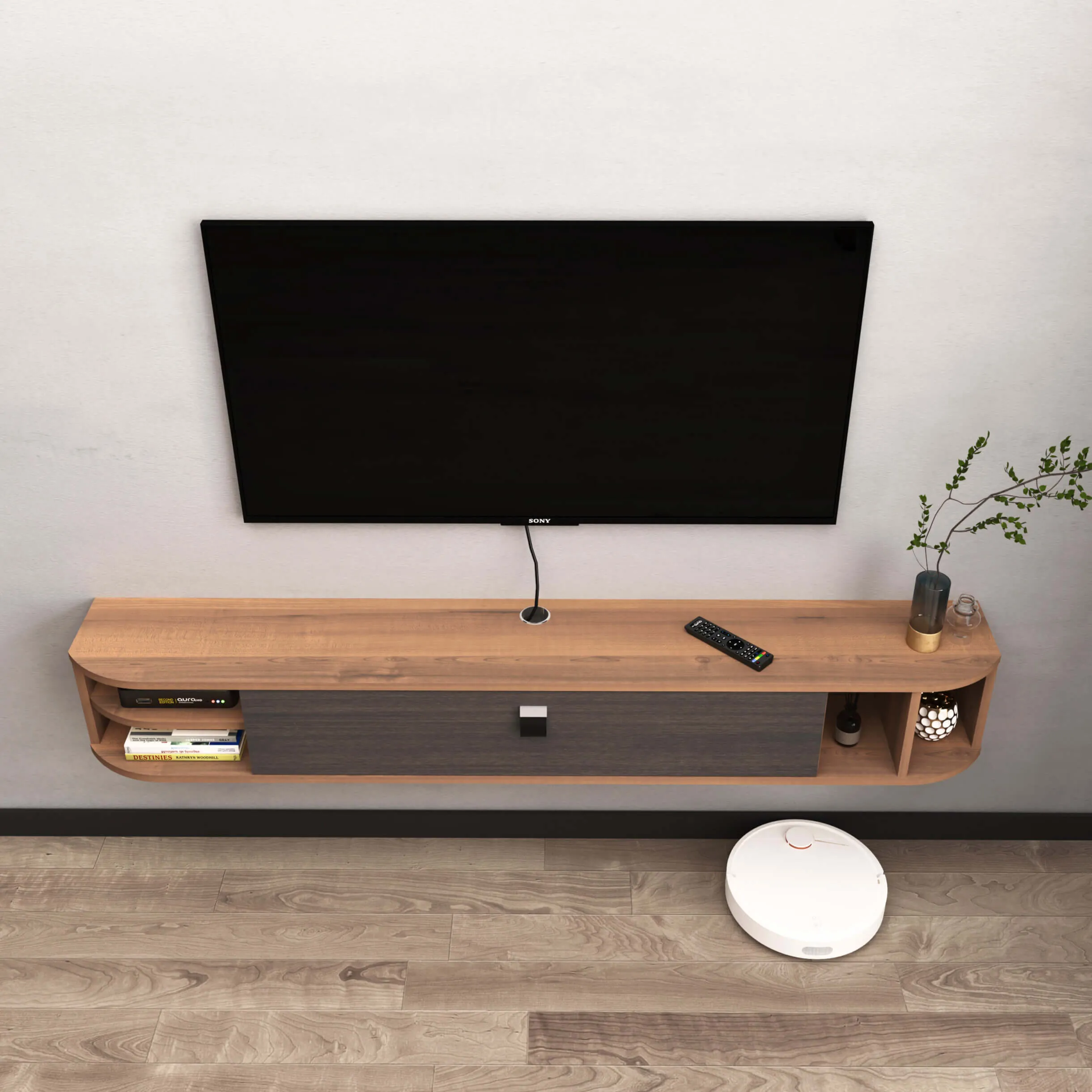 55" Modestia Floating TV Stand, Walnut