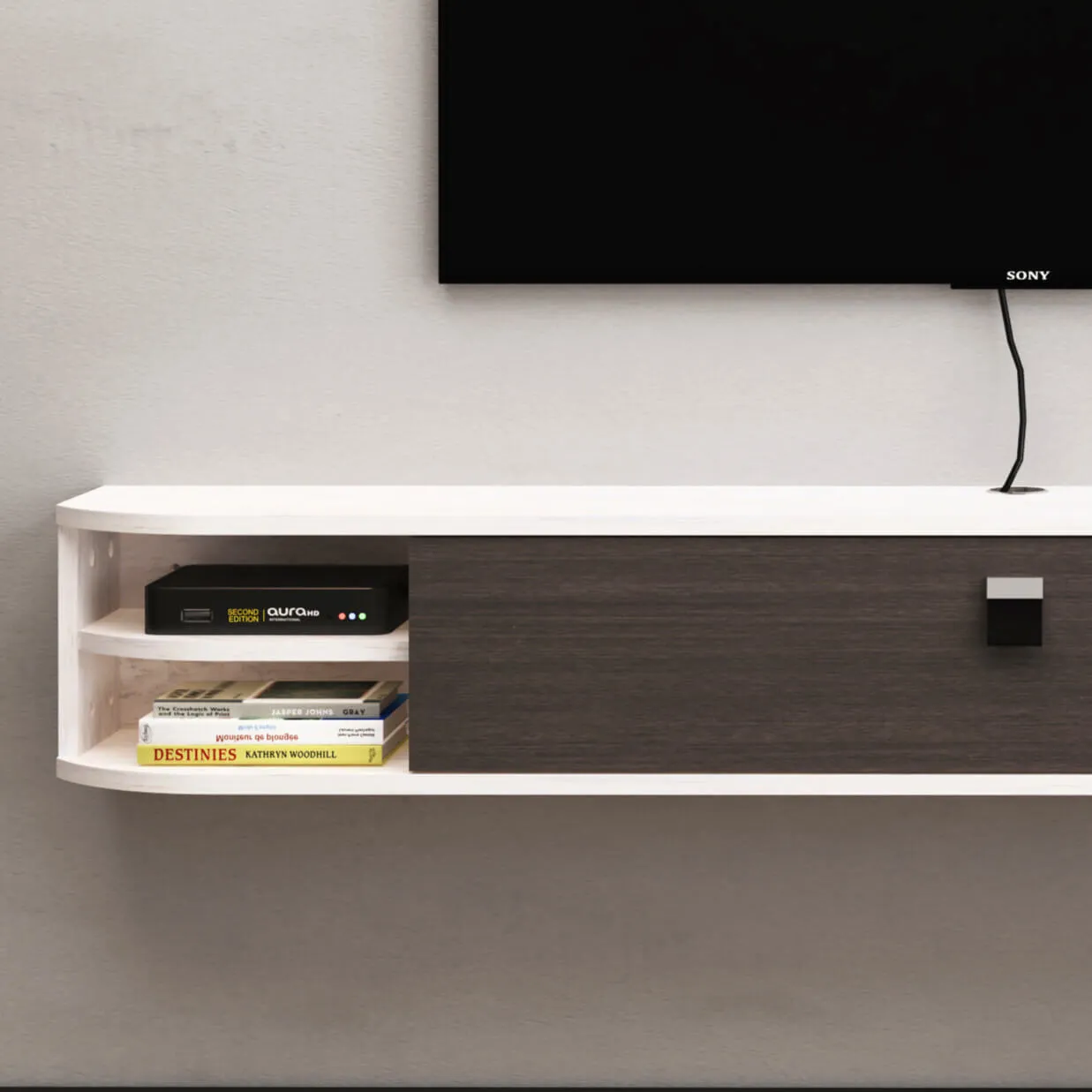 63" Modestia Floating TV Stand, Greyish White