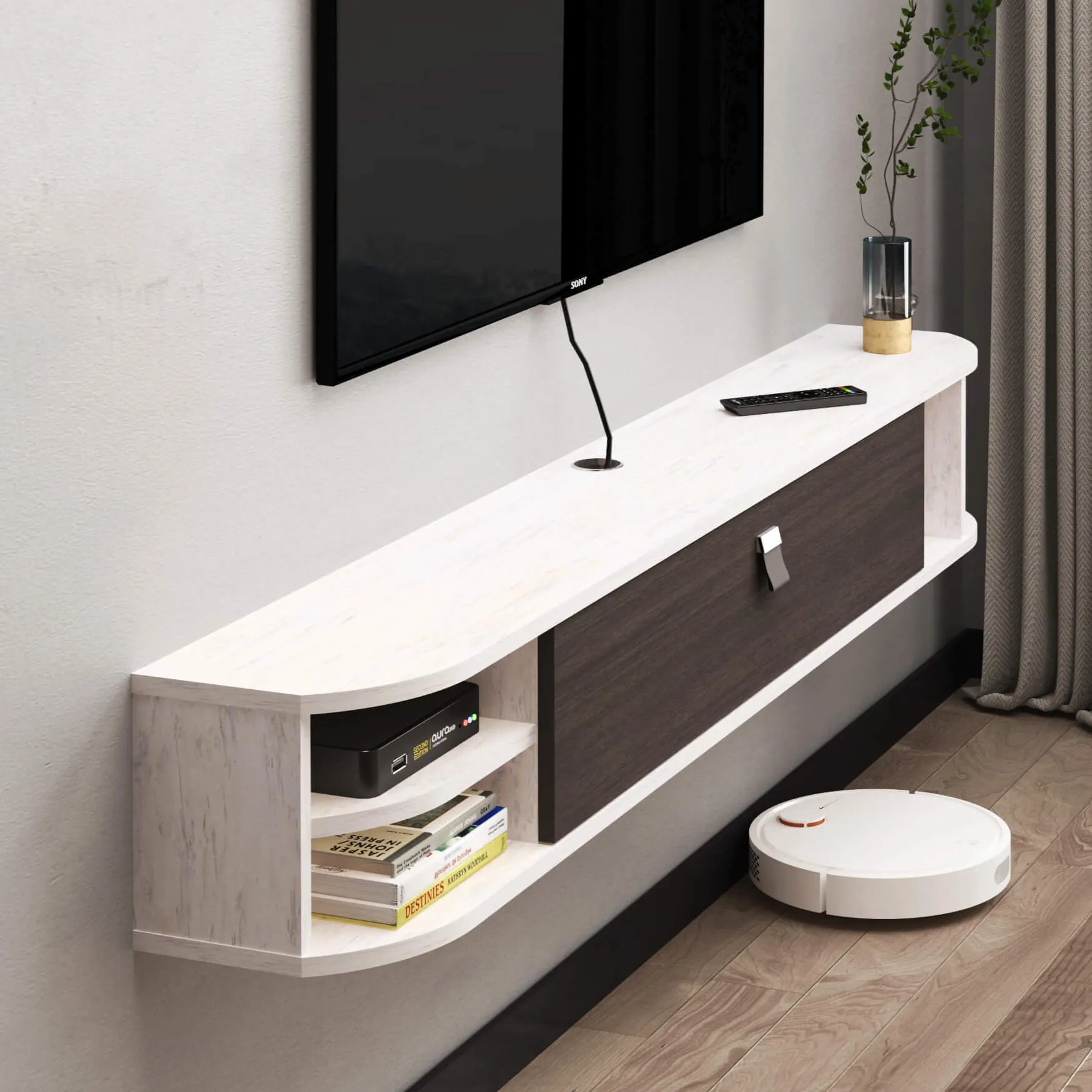 63" Modestia Floating TV Stand, Greyish White