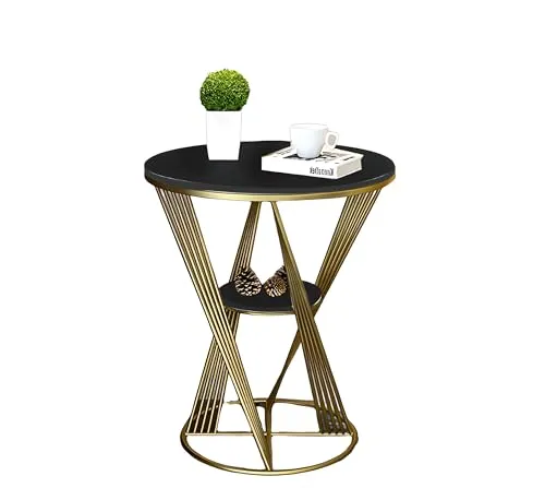 A.B.D HOME DECOR Luxury Metal Coffee Table, Side Table, End Table, 2 Tier Table, Living Room Sofa Table Bedside Table | Cross (Gold Black)