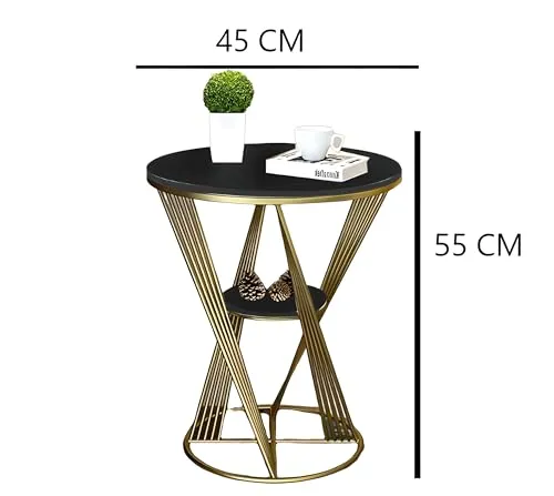 A.B.D HOME DECOR Luxury Metal Coffee Table, Side Table, End Table, 2 Tier Table, Living Room Sofa Table Bedside Table | Cross (Gold Black)