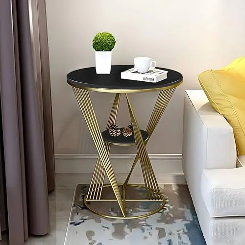 A.B.D HOME DECOR Luxury Metal Coffee Table, Side Table, End Table, 2 Tier Table, Living Room Sofa Table Bedside Table | Cross (Gold Black)