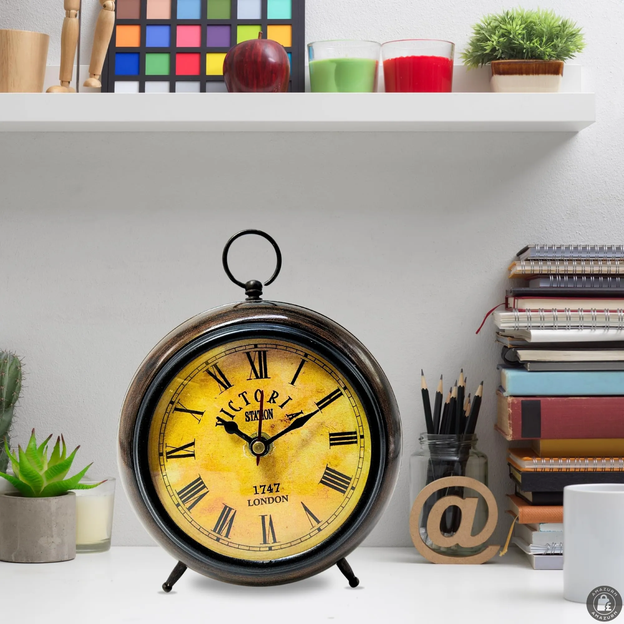 AMAZURN 6-Inch Brown Table Clock � Unique & Attractive Design for Stylish Home Decor, Perfect for Office or Living Room (Victoria 2)