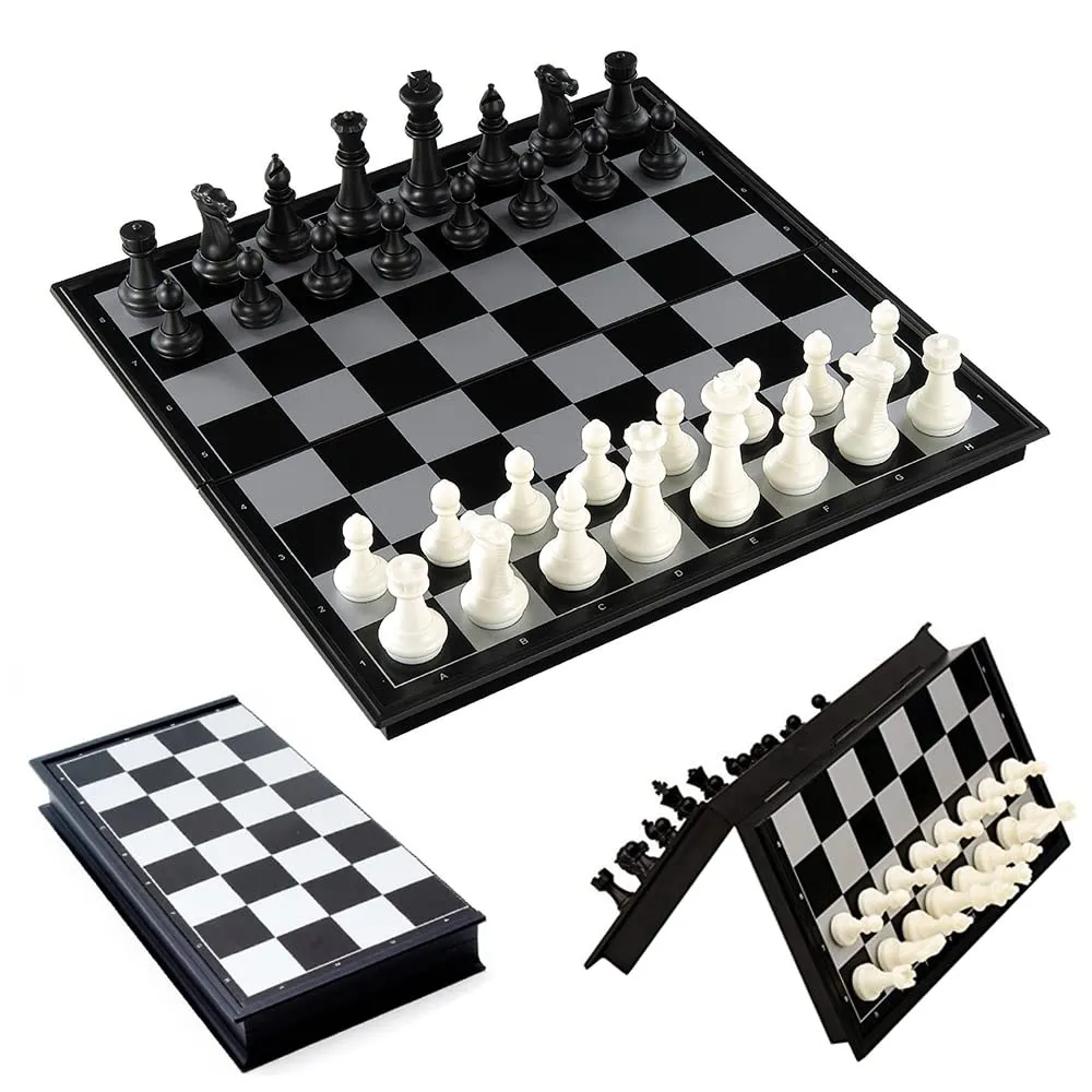 Ambiger Chess Board Magnetic Chessboard Game Set Folding Travel Portable Case Travel Chessgame Premium Classic Black & Ivory Color Pieces Prefect Gift for Kids and Adults