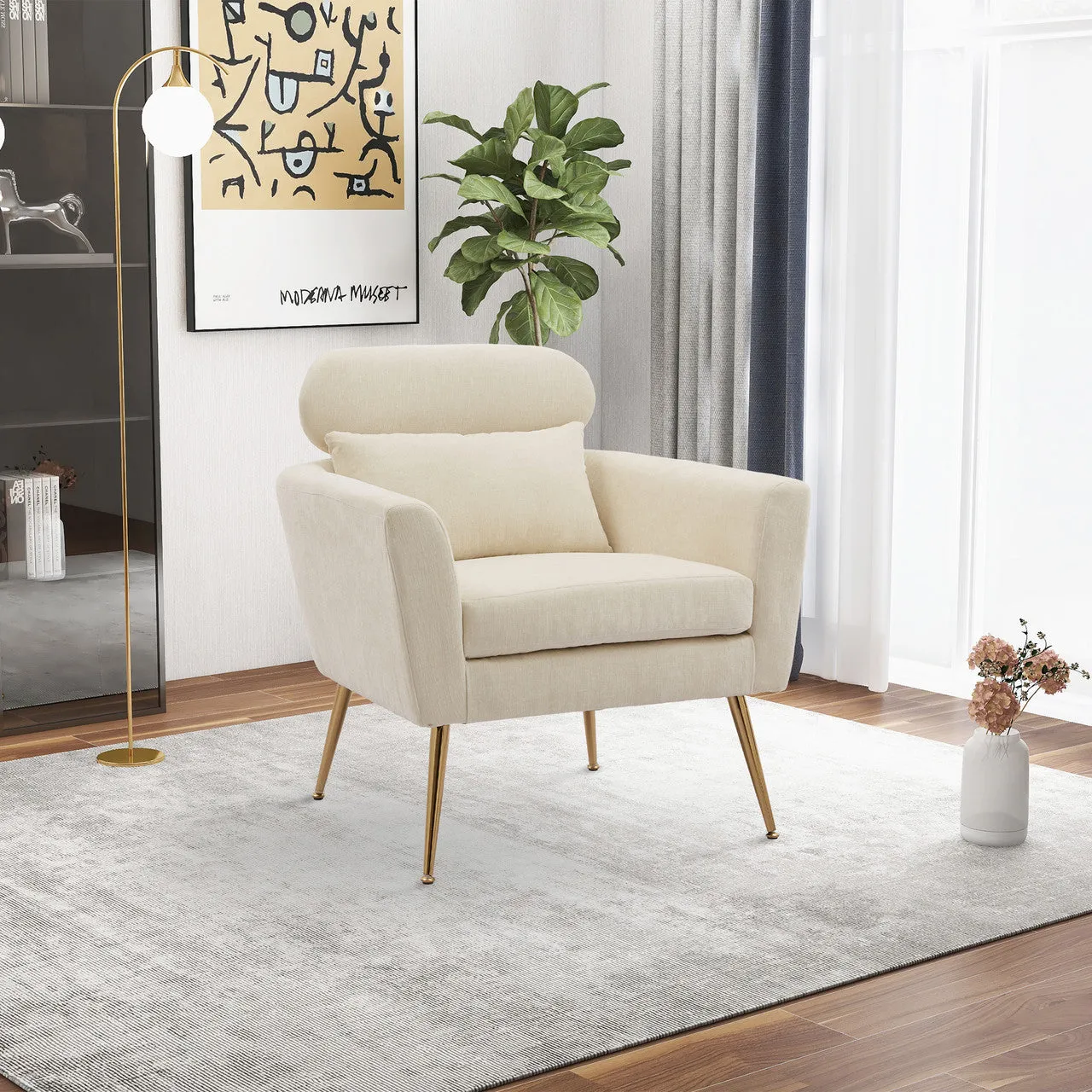 Beige Chenille Modern Accent Chair