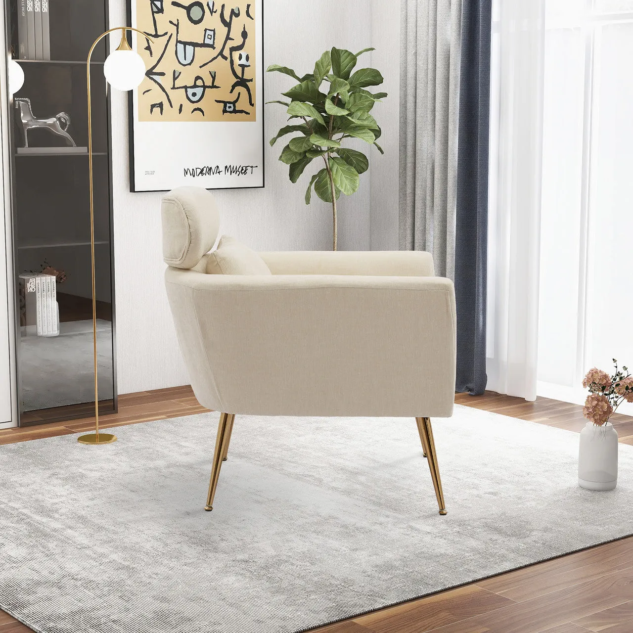 Beige Chenille Modern Accent Chair