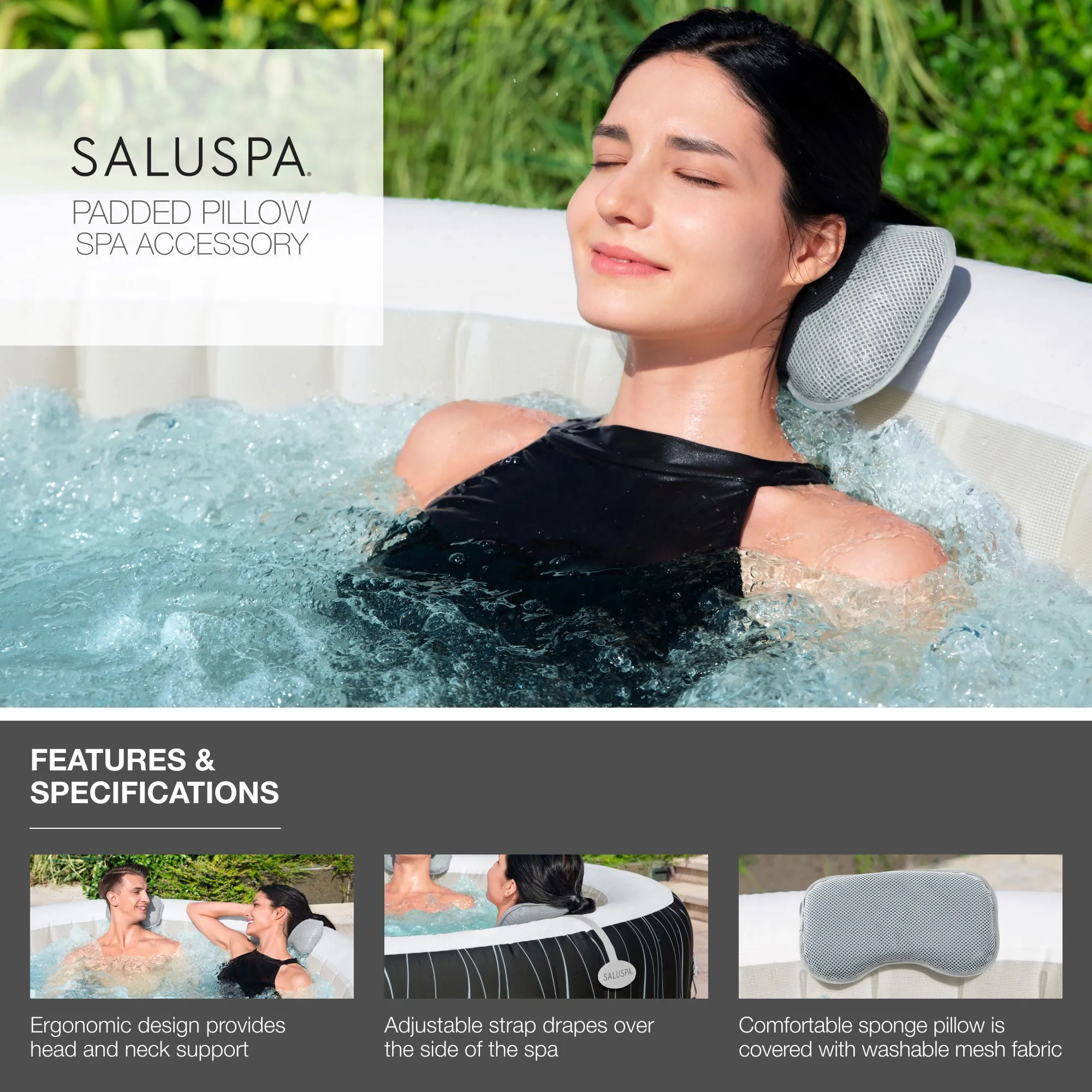 Bestway SaluSpa Cancun Inflatable Hot Tub w/2 SaluSpa Pool/Spa Seat & 2 Pillows