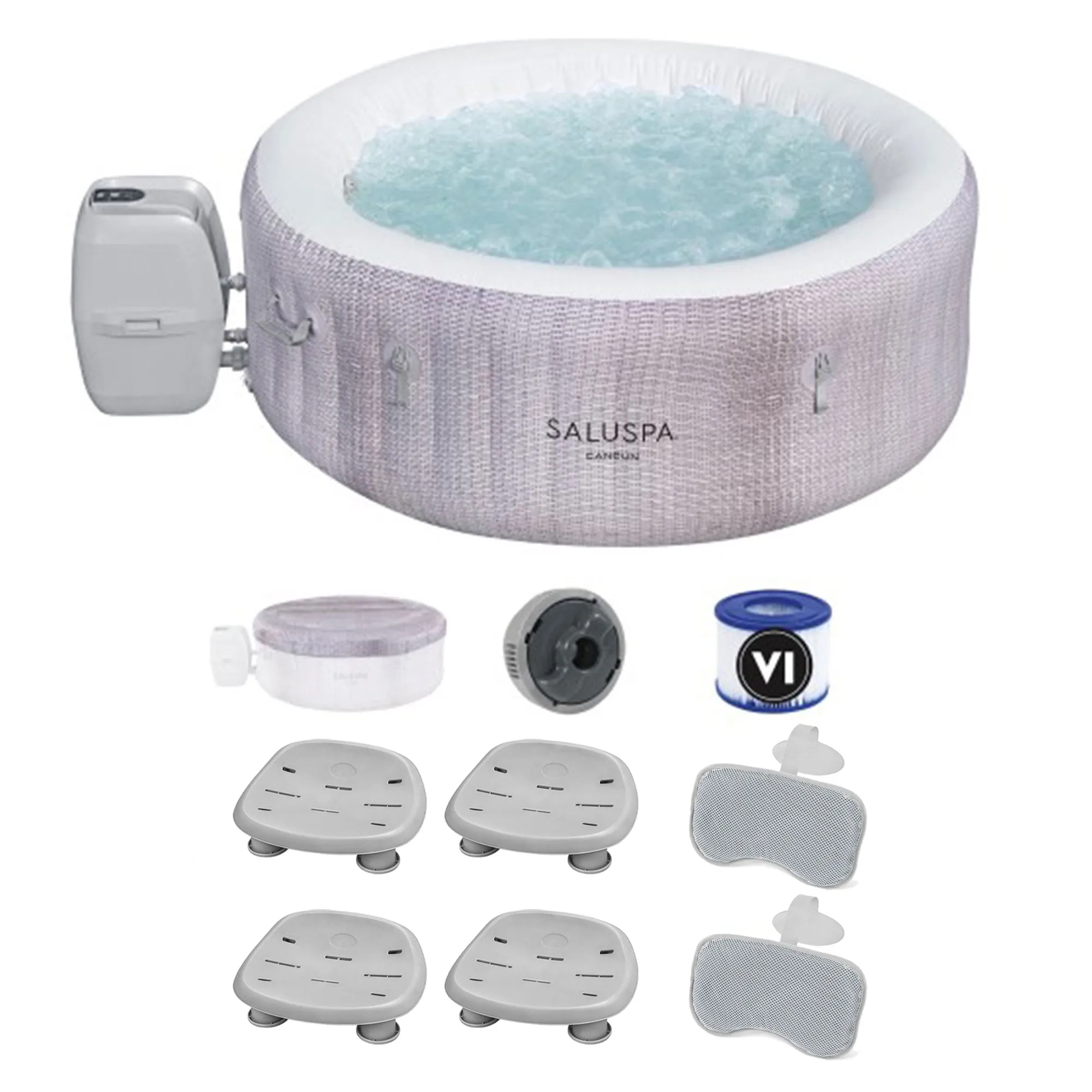 Bestway SaluSpa Cancun Inflatable Hot Tub w/2 SaluSpa Pool/Spa Seat & 2 Pillows