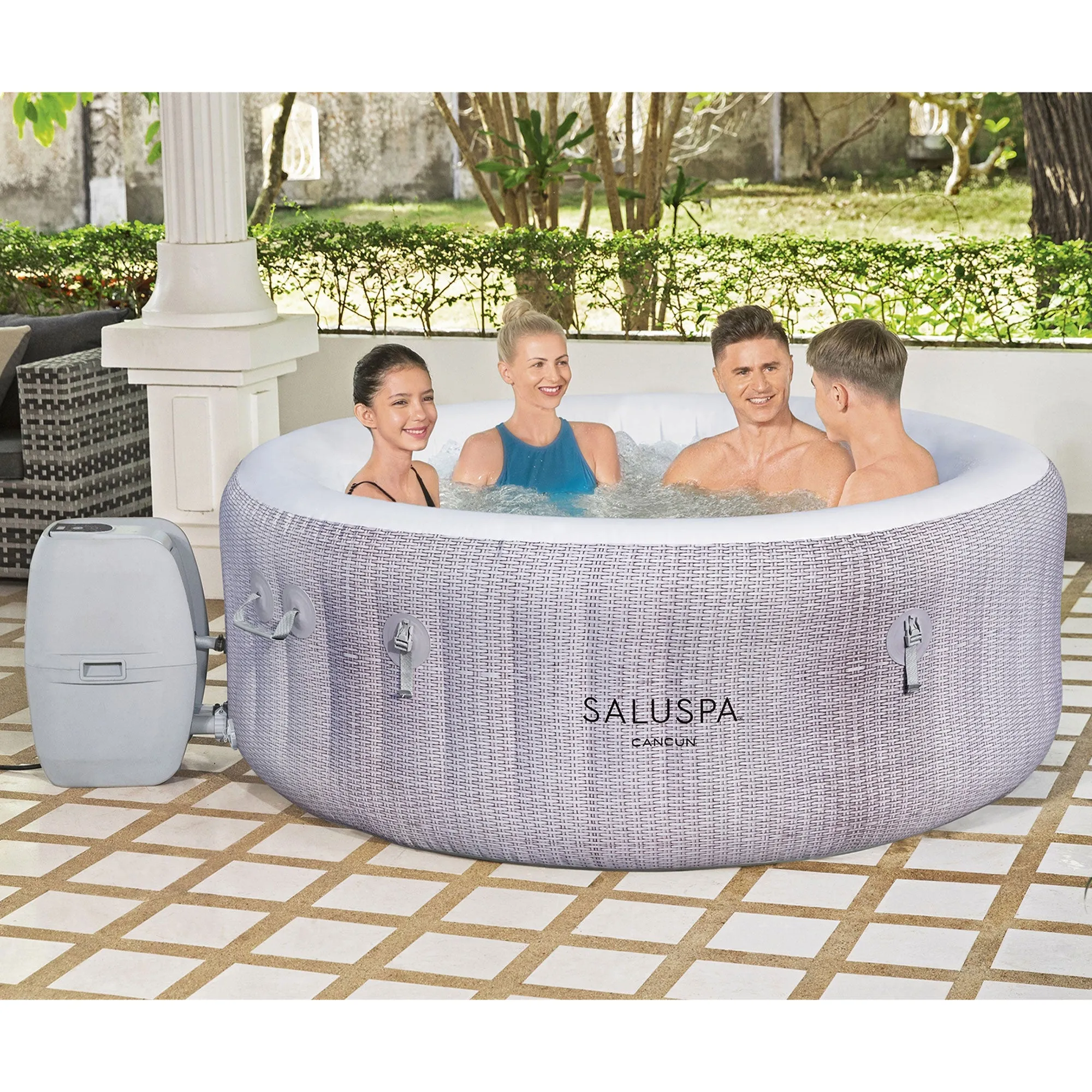 Bestway SaluSpa Cancun Inflatable Hot Tub w/2 SaluSpa Pool/Spa Seat & 2 Pillows