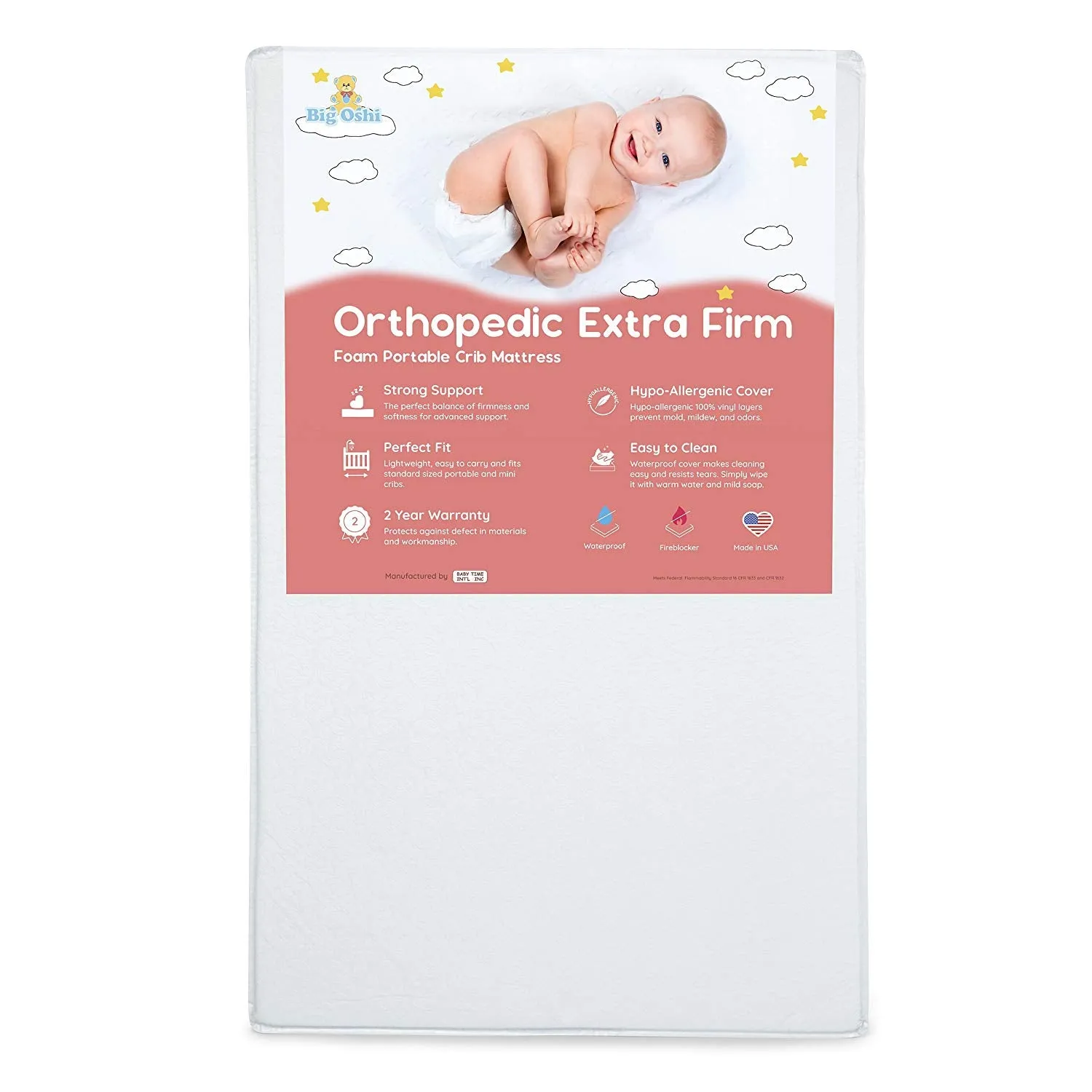 Big Oshi Portable Crib Mattress - 3" Thick White