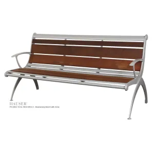 Boomerang Bench with Arms, Tropical Wood Slats