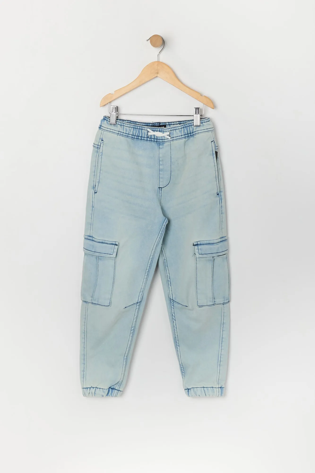 Boys Acid Wash Denim Cargo Jogger