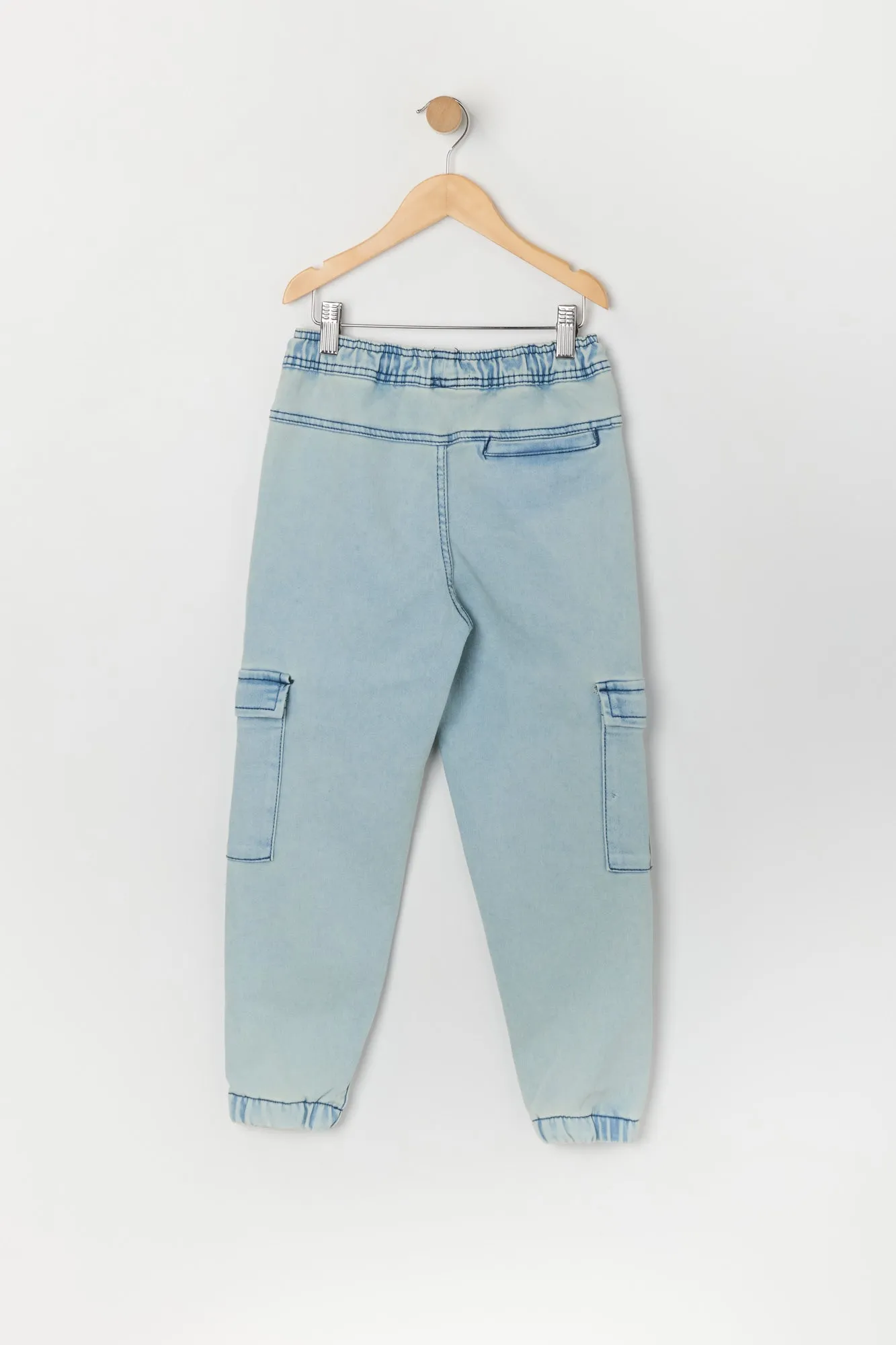 Boys Acid Wash Denim Cargo Jogger