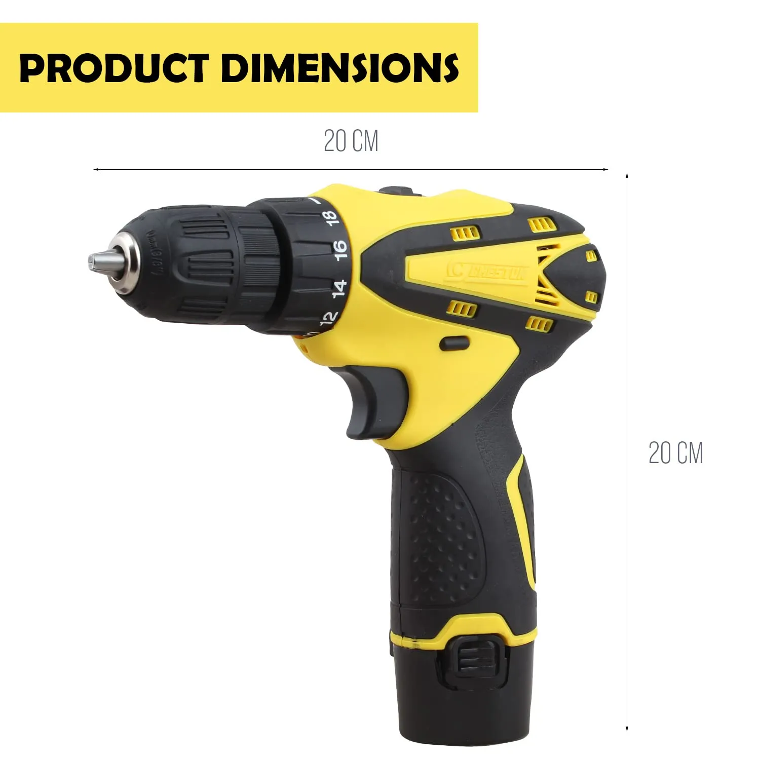 CHESTON Cordless 12V, 10mm Drilling Machine with Bits of 2Hss 2wood 2wall 2Screwdriver 1350RPM Keyless Chuck with 2 Batteries LED Torch (1.2AH)