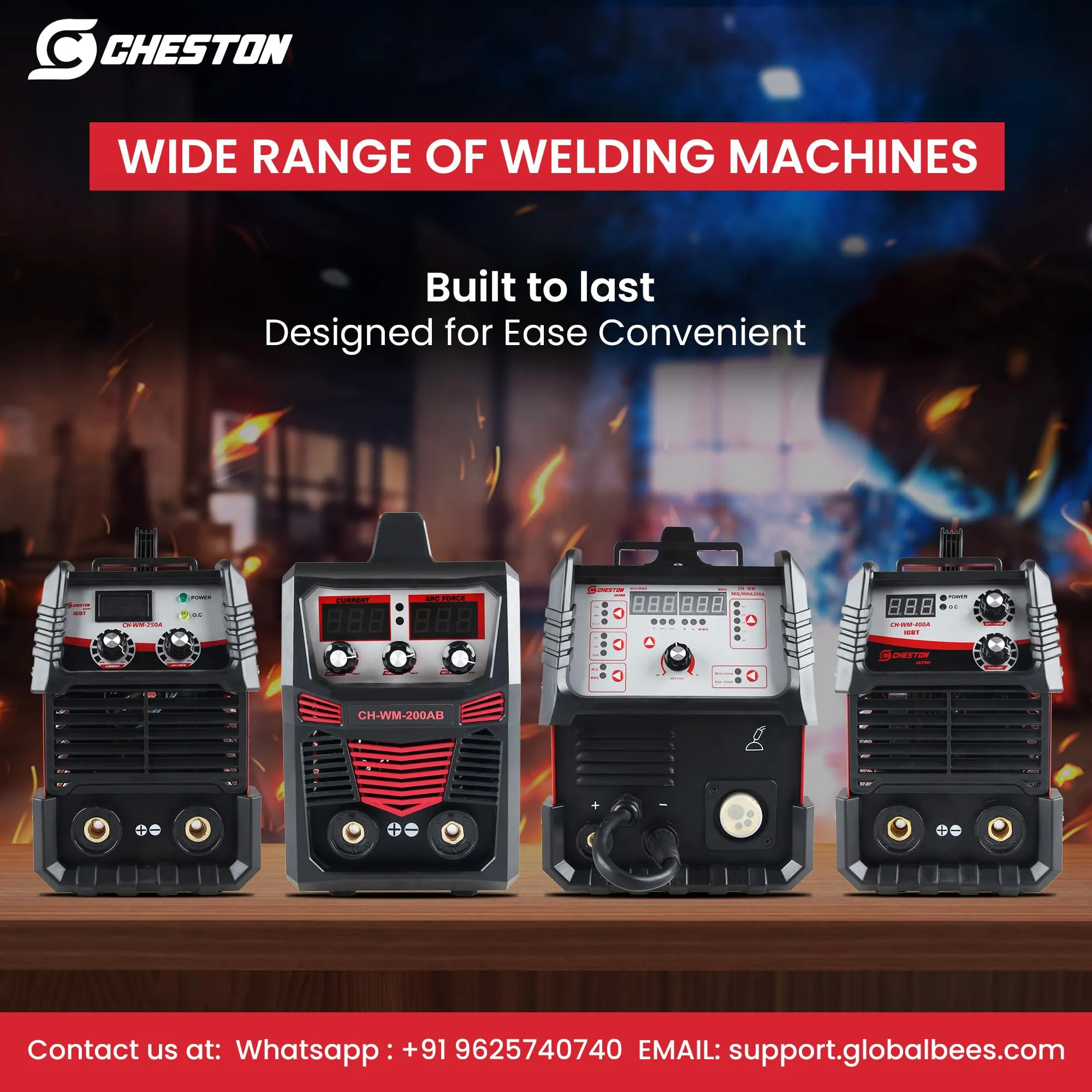 Cheston Ultra 300A Inverter Arc Welding Machine (MMA) LED Display Hot Start Welder Tool Heavy Duty with Welding Mask & Rods | For Steel, Iron, Aluminium, Copper & all other Metals Professional Use