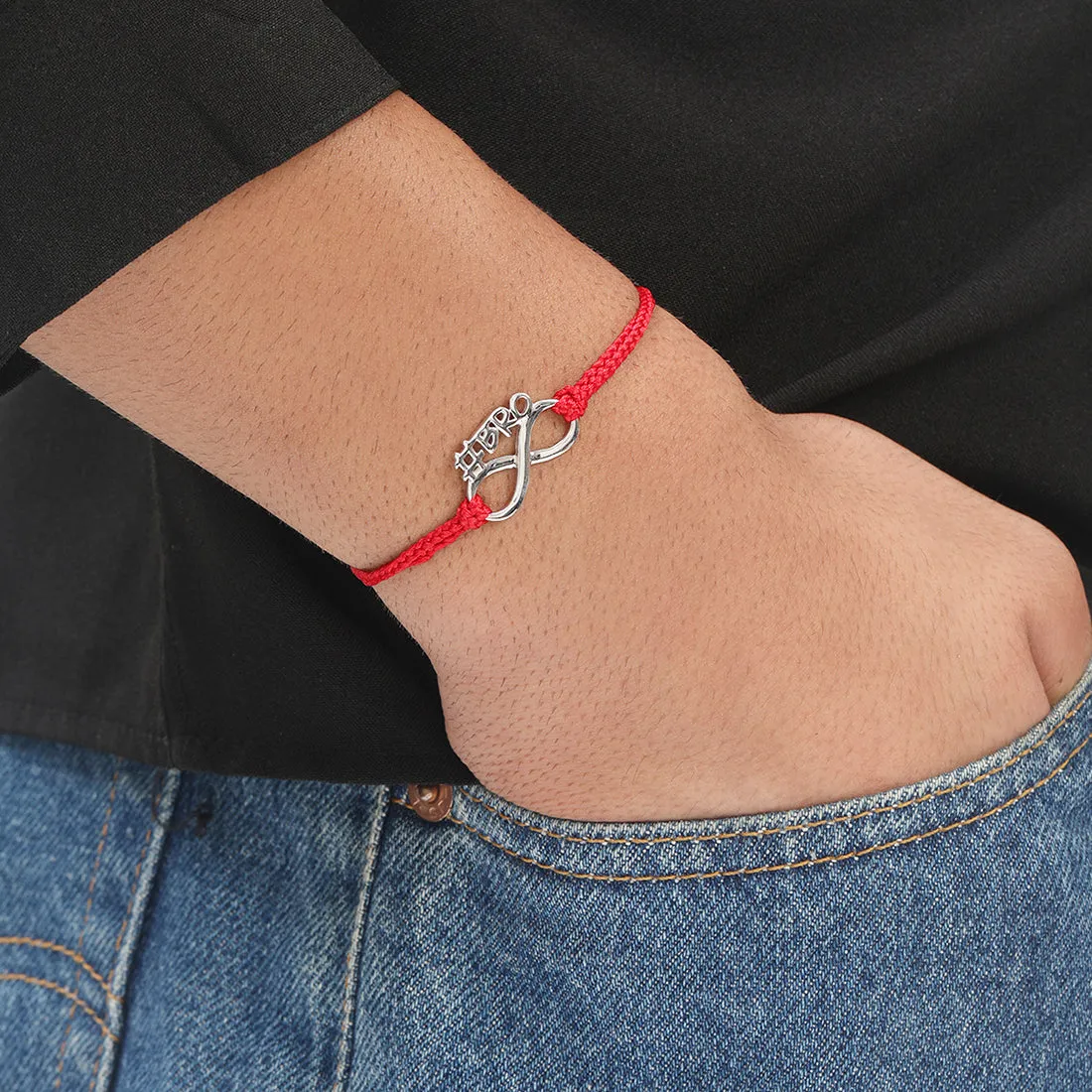 Classic Bro Infinity Rhodium-Plated Sterling Silver Thread Rakhi For Him