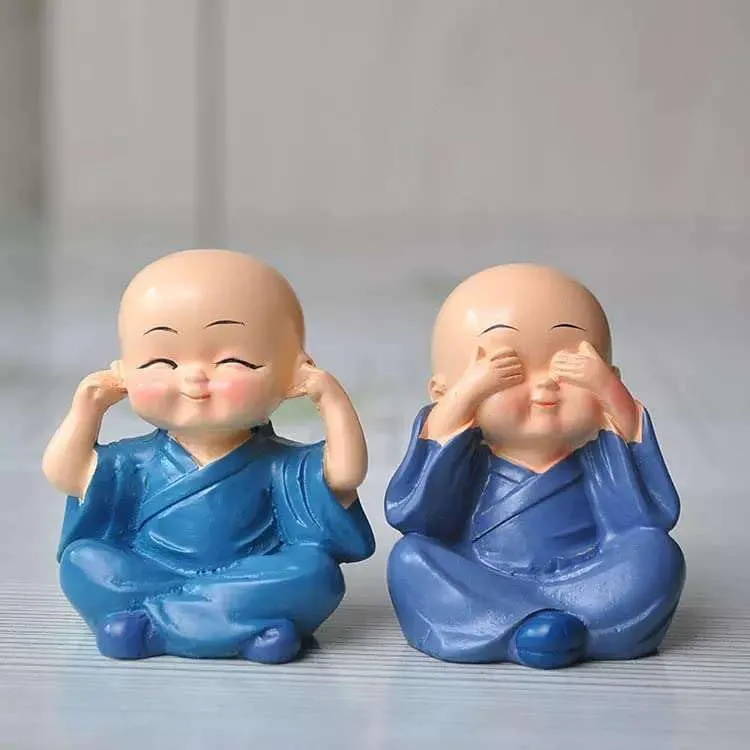 DEALZO Baby Monk Set of 4, for Home Décor, Smilling Little Monk Set Idol & Figurine Peaceful Laughing Buddha Small Unique Statues Decorative Showpiece for Car Dashboard