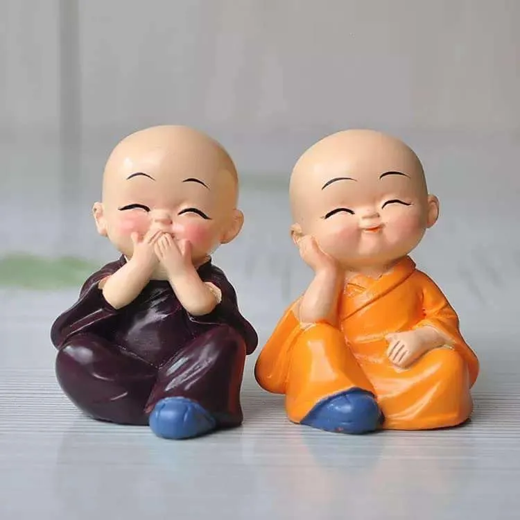 DEALZO Baby Monk Set of 4, for Home Décor, Smilling Little Monk Set Idol & Figurine Peaceful Laughing Buddha Small Unique Statues Decorative Showpiece for Car Dashboard