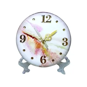 Decorative Tabletop Clock, 12 cm Diameter, Floral Design, White and Pink (12 INCH)