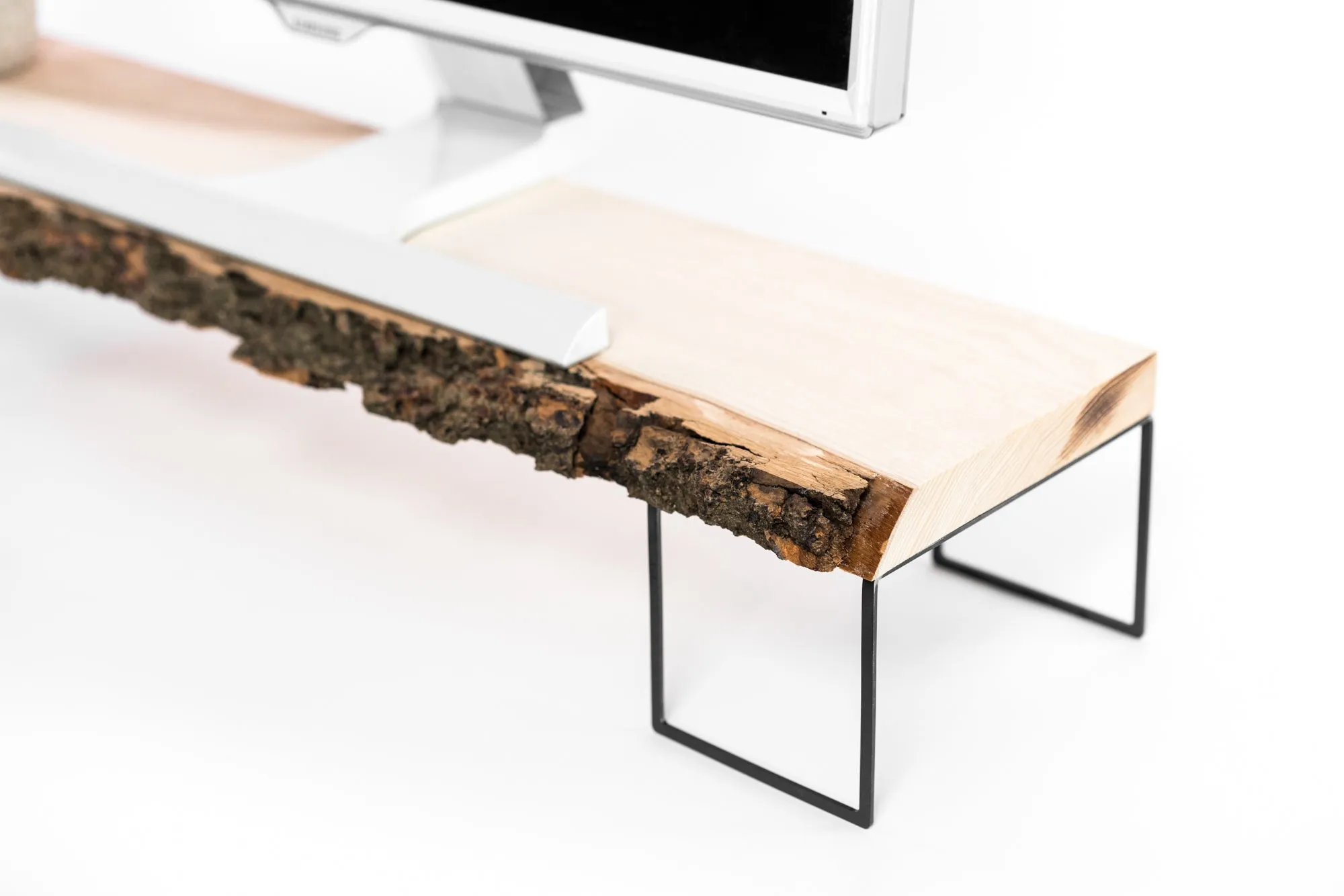 Desk monitor riser from wood (with bark)