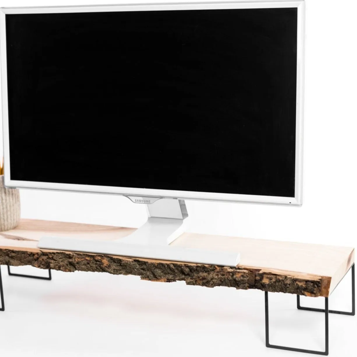 Desk monitor riser from wood (with bark)