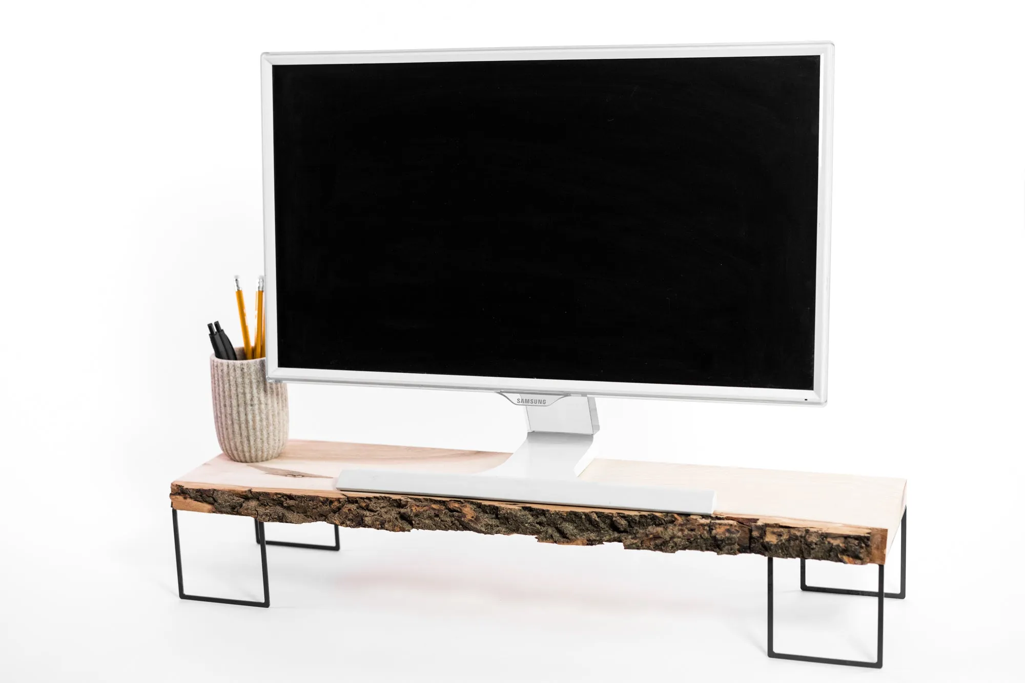 Desk monitor riser from wood (with bark)