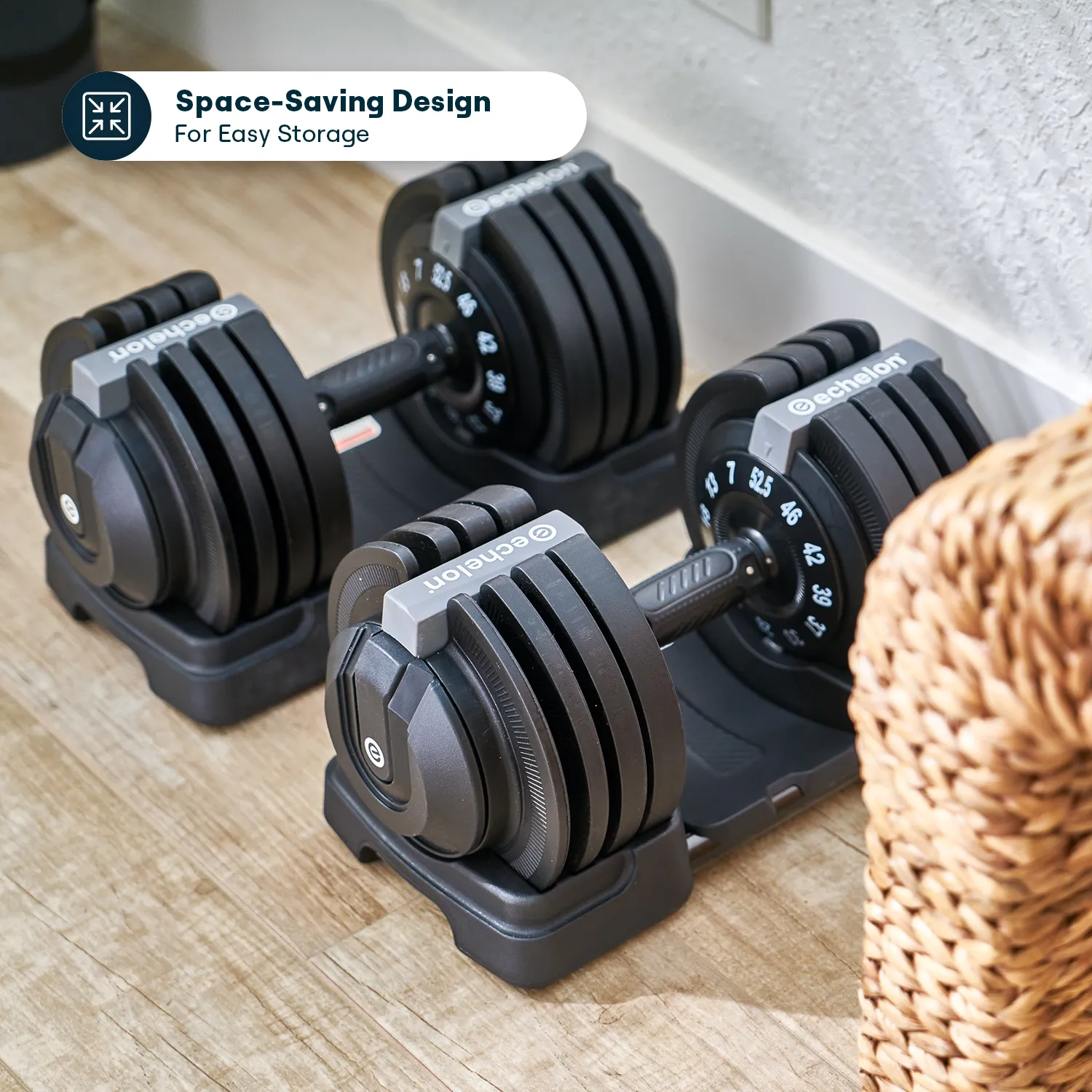 Echelon Strength Adjustable Dumbbells 752 with Stand