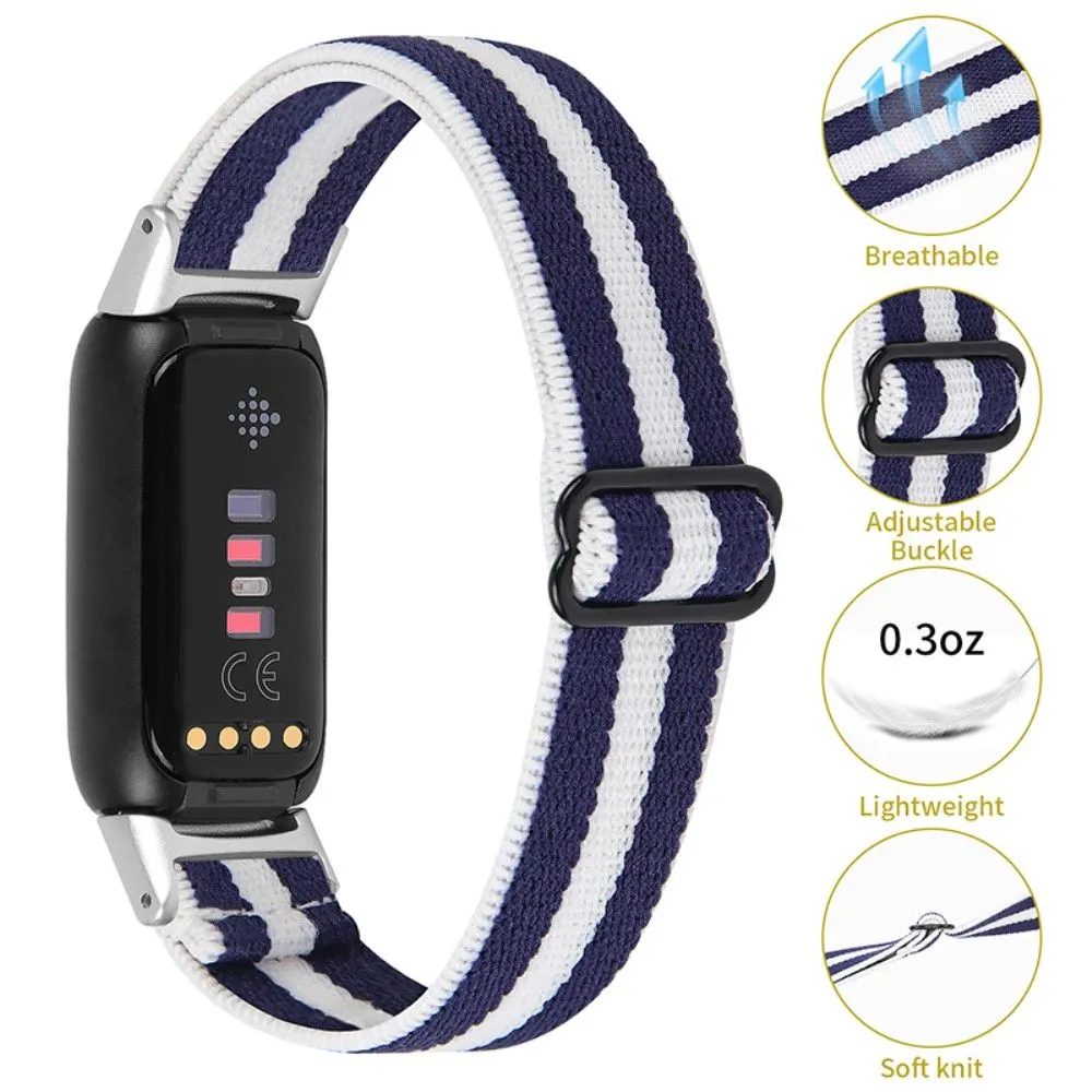 Fitbit Luxe color splice elastic watch strap - Midnight Blue / White