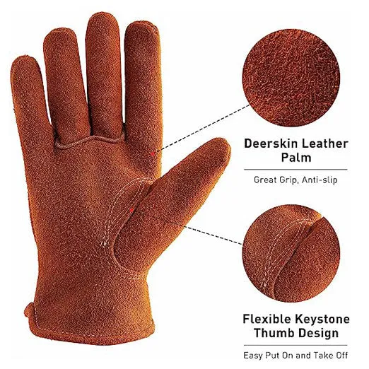 HANDLANDY Deerskin Welding Gloves Heat Fire Resistant Forge 1292