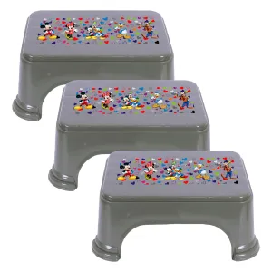 Heart Home Disney Team Stool | Bathroom Square Stool | Plastic Stool For Bathroom | Stool for Kitchen | Bathroom Patla | Support Stool for Bathroom | P6 | Pack of 3 | Gray