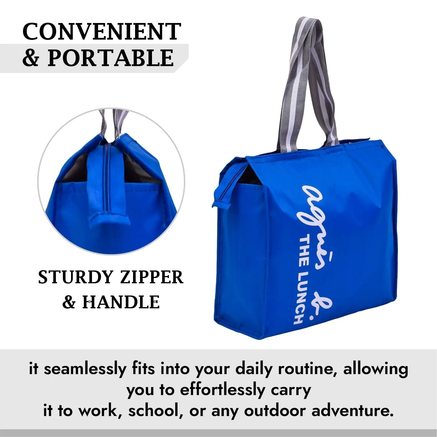 Heart Home Lunch Bag | Parachute Lunch Bag | Lunch Bag for Office | Lunch Bag for College | Lunch Bag for Adults | Zipper Lunch Bag with Handle | The Lunch Bag | Royal Blue