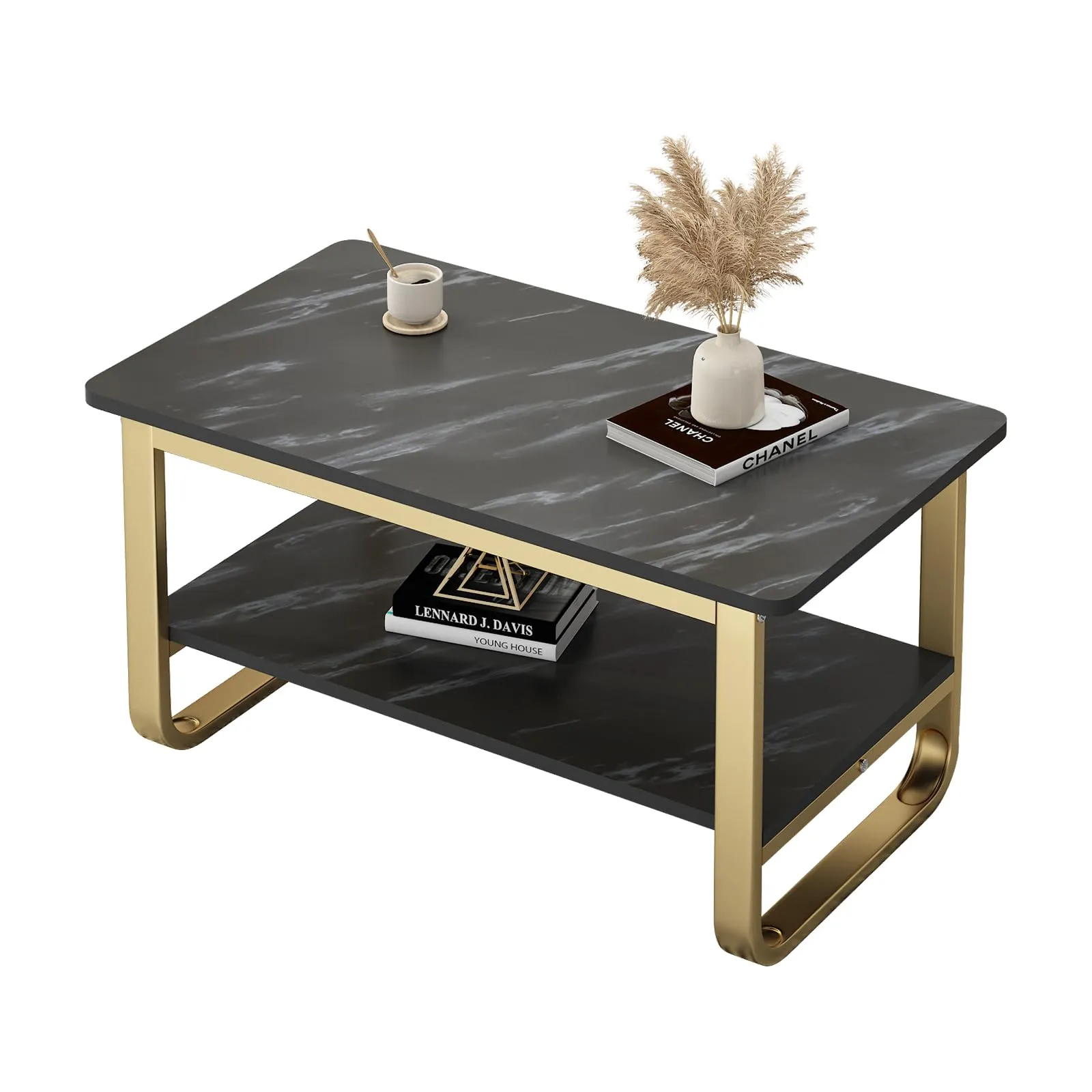 HOME CUBE Center Table for Living Room Coffee Table Tea Table End Table Decorative Item Marble Design Engineered Wood Top (80x45x40 CM) CF-012 (Black)