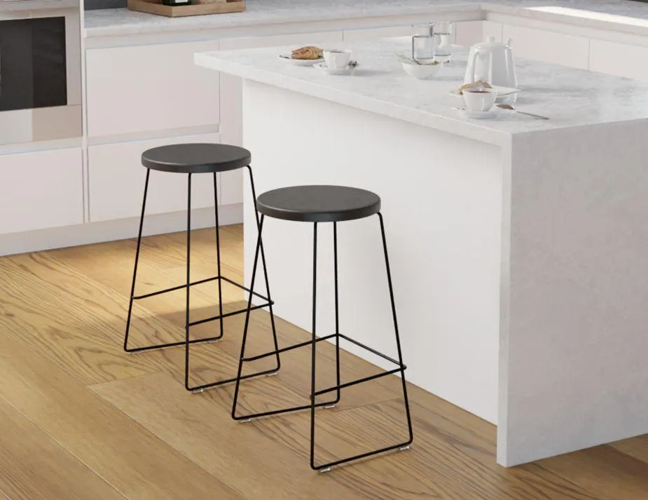 Hugo Bar Stool - Black - Black Seat - 78cm Bar Height Round Seat