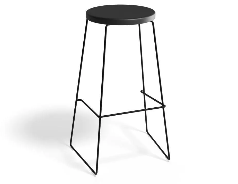 Hugo Bar Stool - Black - Black Seat - 78cm Bar Height Round Seat