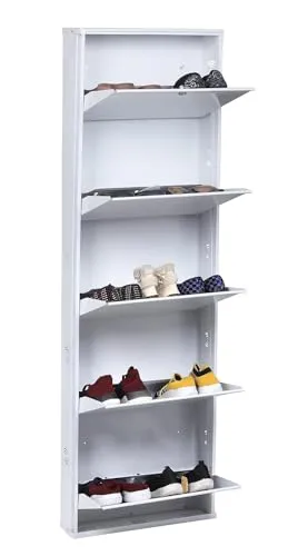 JAIMINI Metal Shoe Rack, 5-Panel, Wall Mount, 19 Inches, White, for Home, Office, Bathroom, Bedroom, Living Room