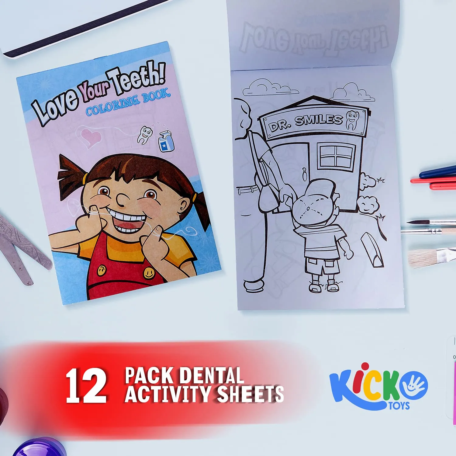 Kicko 5 X 7 Inch Coloring Book - 12 Pieces of Dental Activity Sheets - Perfect