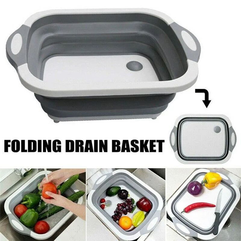 Kitchen 3 In 1 Multifunctional Collapsible Foldable Vegetable Basket Chopping Board